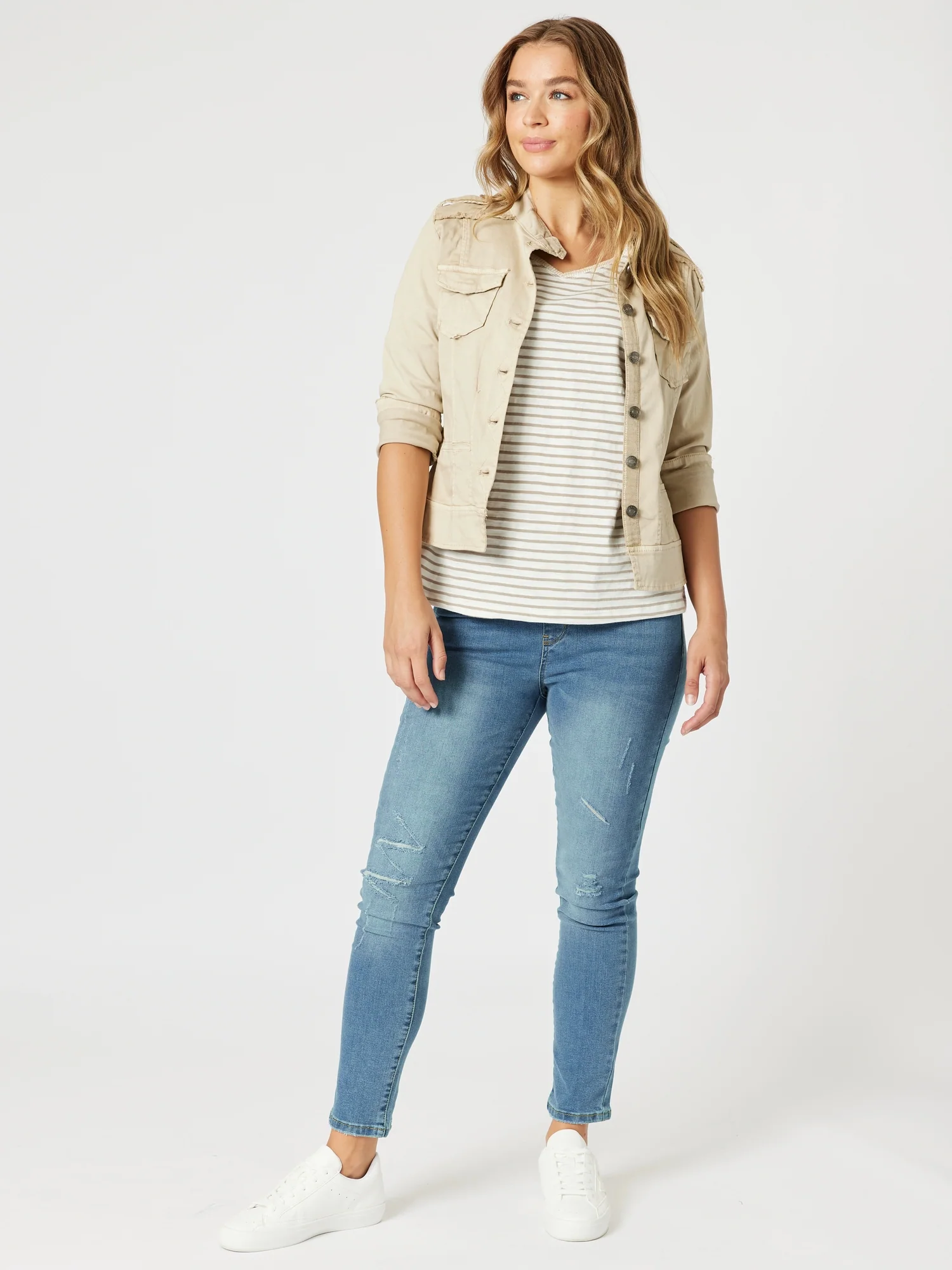 LA Distressed Pull On Stretch Denim Jean - Denim