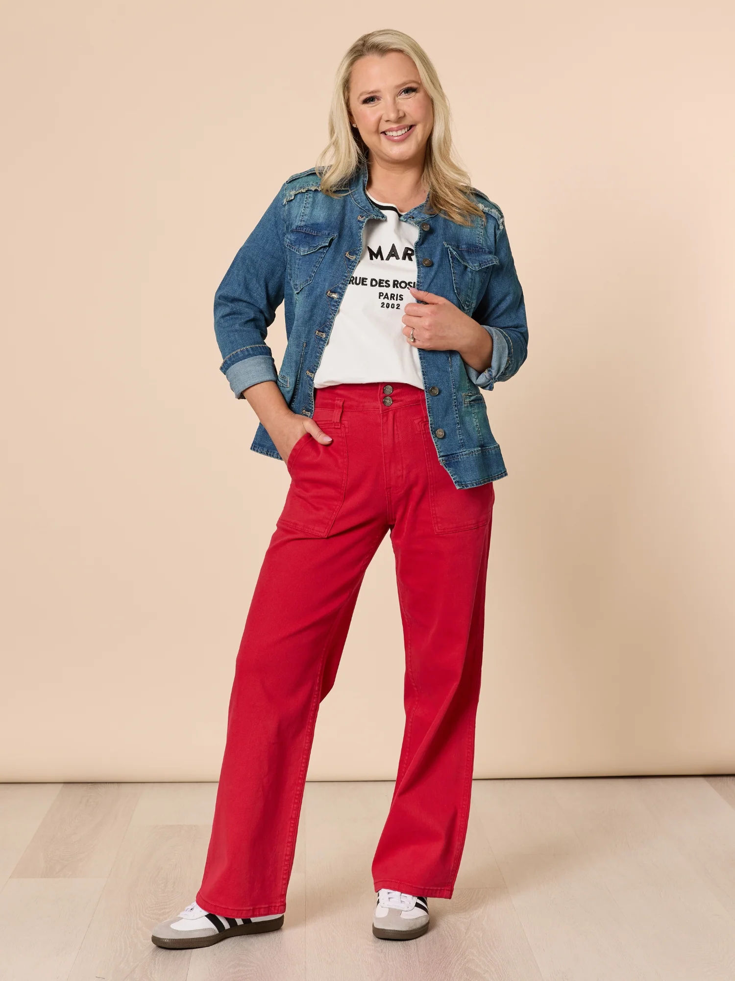 Hudson High Rise Wide Leg Jean - Red