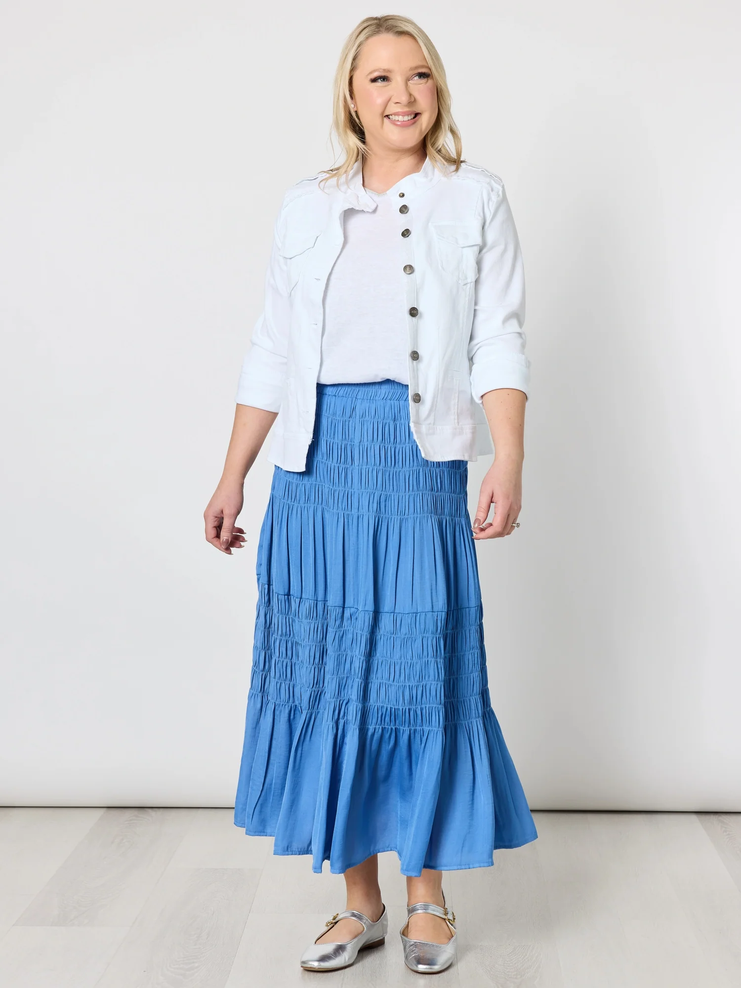 Military Style Denim Jacket - White