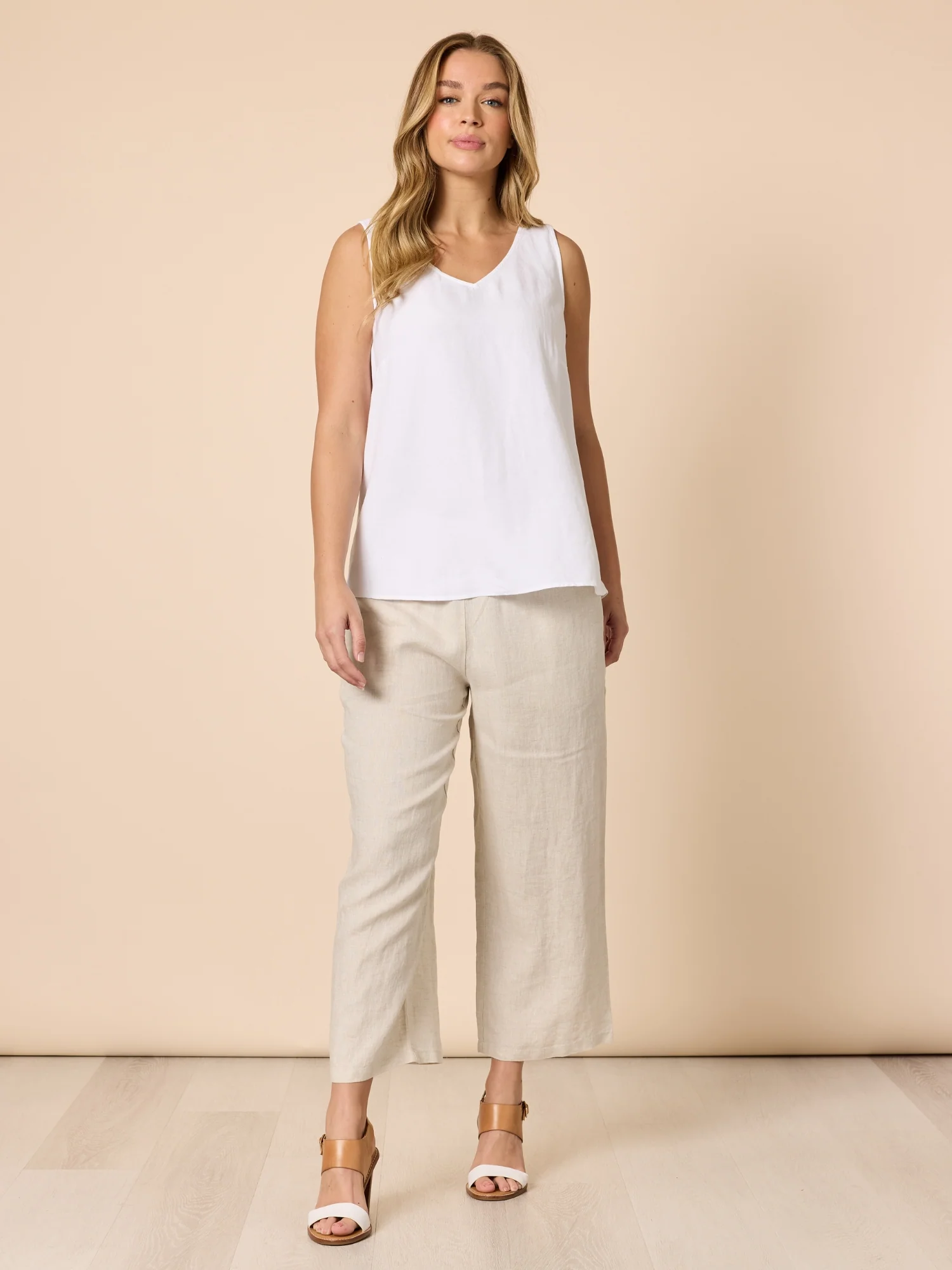 The Lino Button Back Cami - White