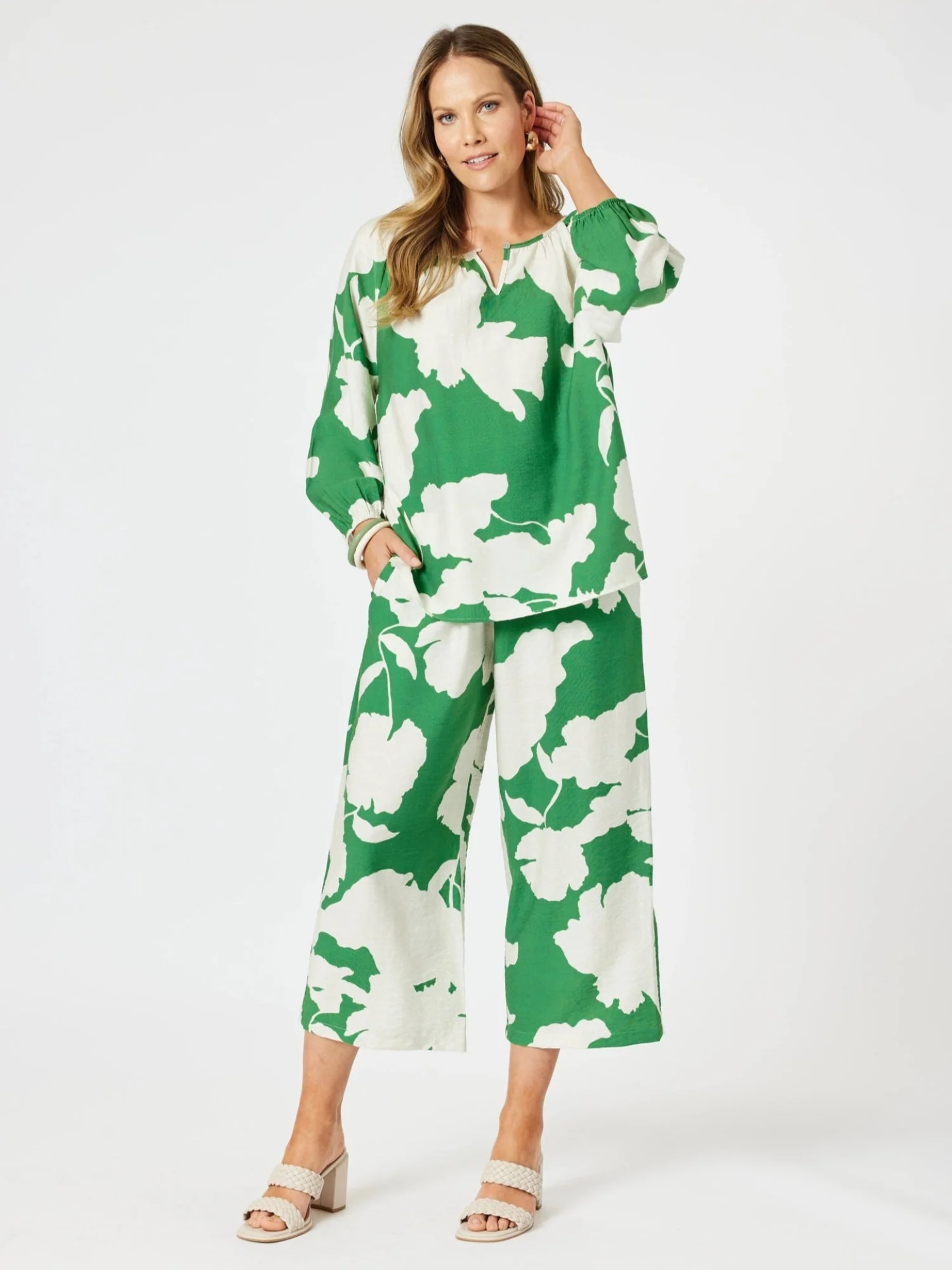 Barcelona Floral Print Top - Elm Natural