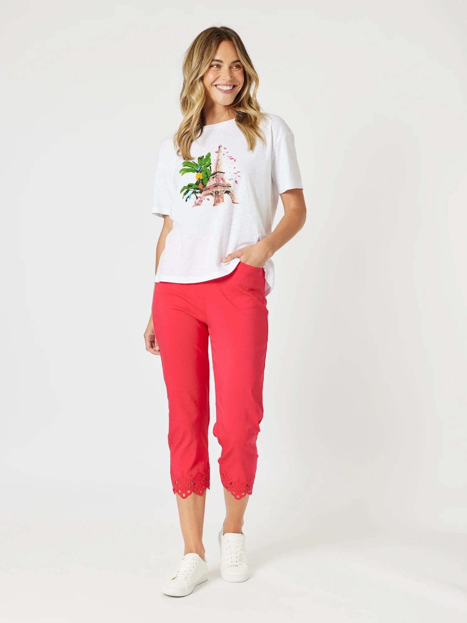 Fleur Embroidered Pant - Red
