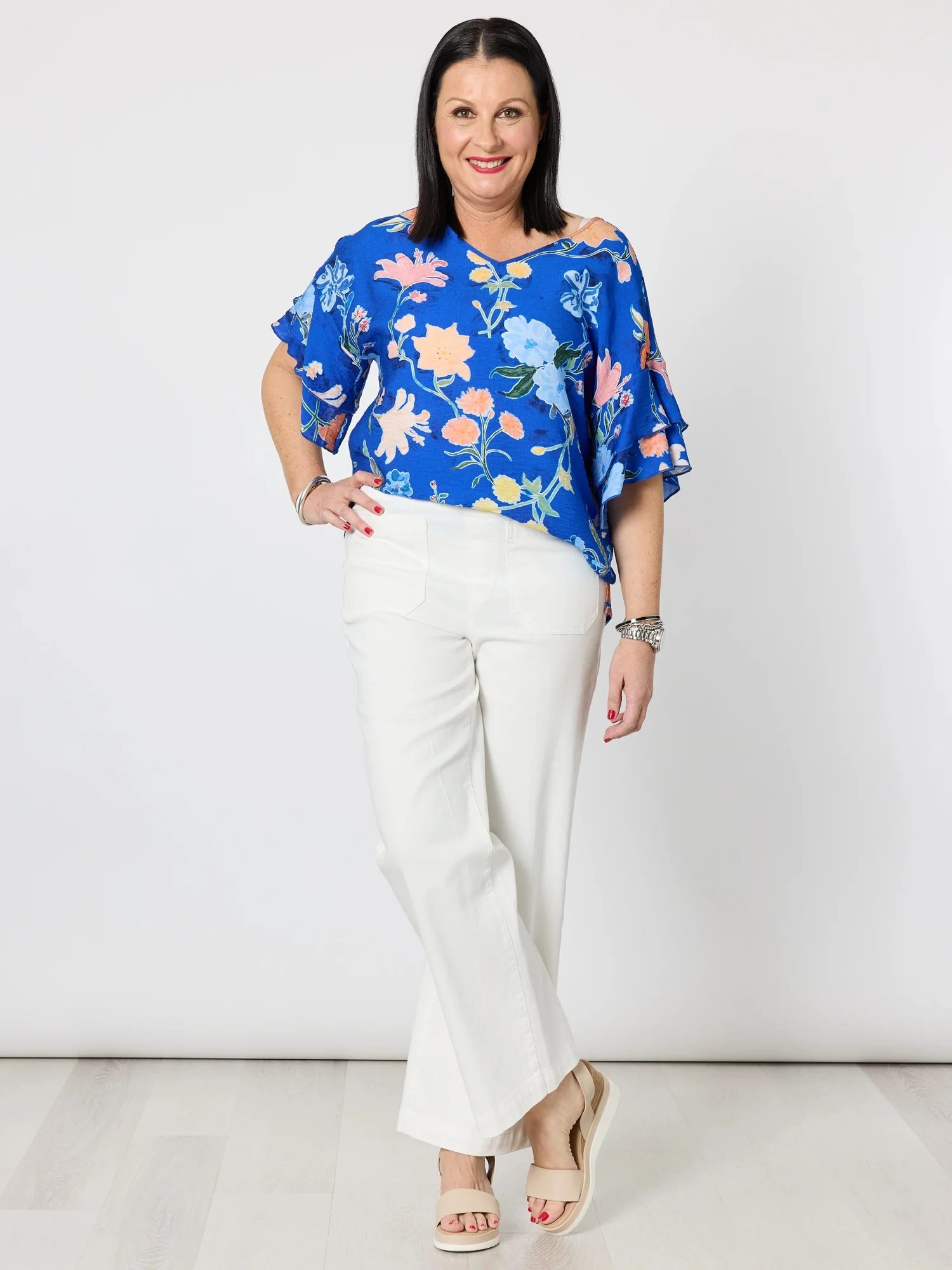 Summer Gala Floral Print Top - Cobalt