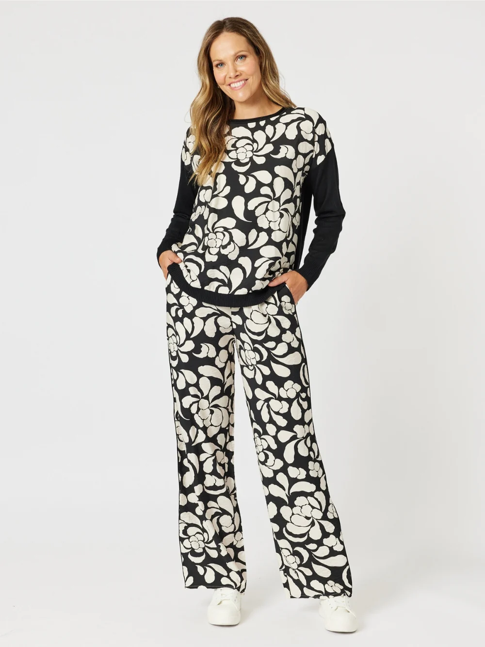 Casablanca Floral Print Knit - Black/Chalk