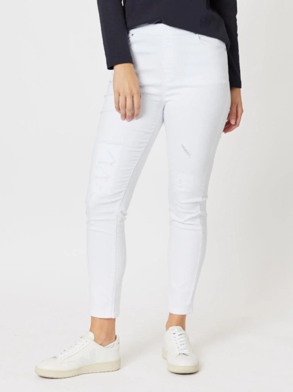 LA Distressed Pull On Stretch Denim Jean - White