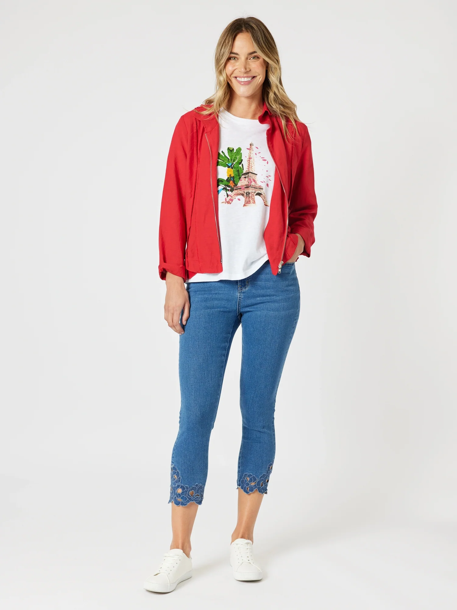 Isla Embroidered Straight Leg Jean - Denim