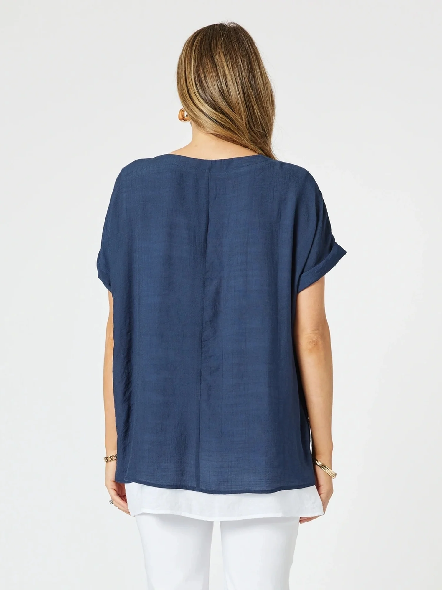 Palma Side Button 2 in 1 Look Top - Navy/White