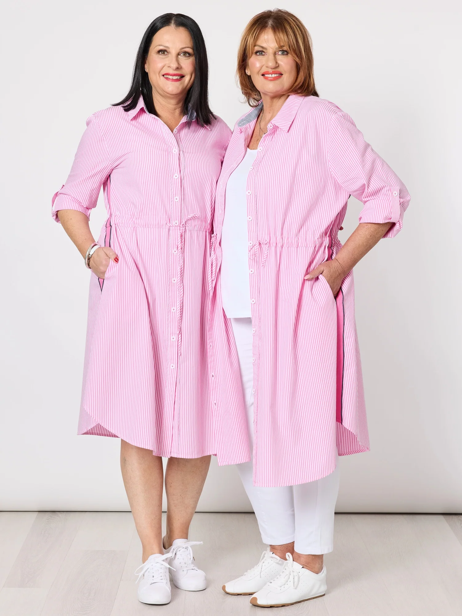 Skyler Stripe Shirt Dress - Pink White