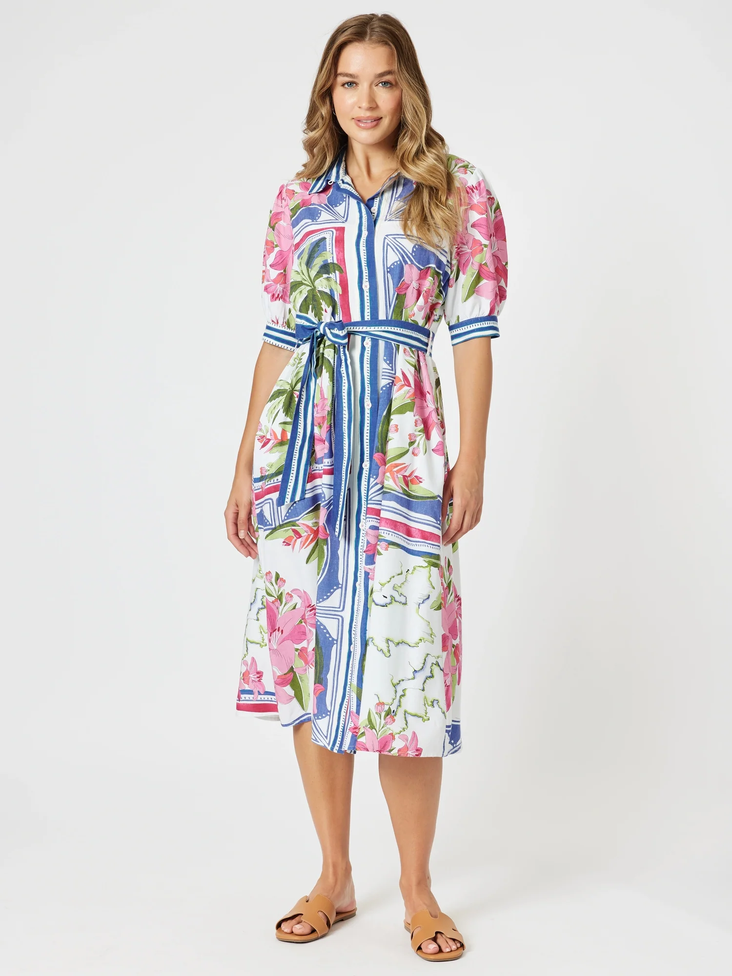 Monaco Floral Print Shirt Dress - Sardinia Blue Multi
