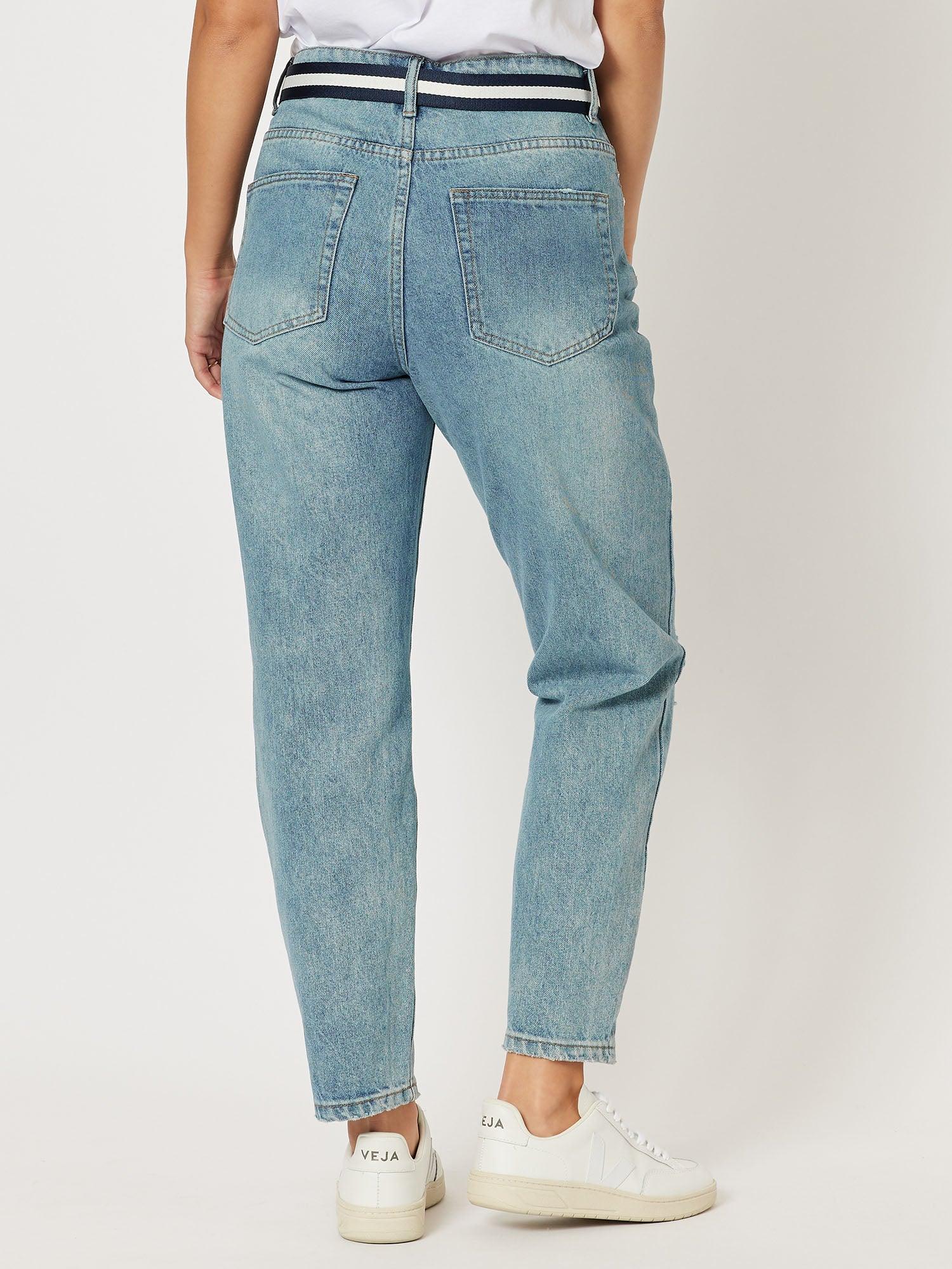 Ivy Ripped High Rise Relaxed Mom Jean - Denim