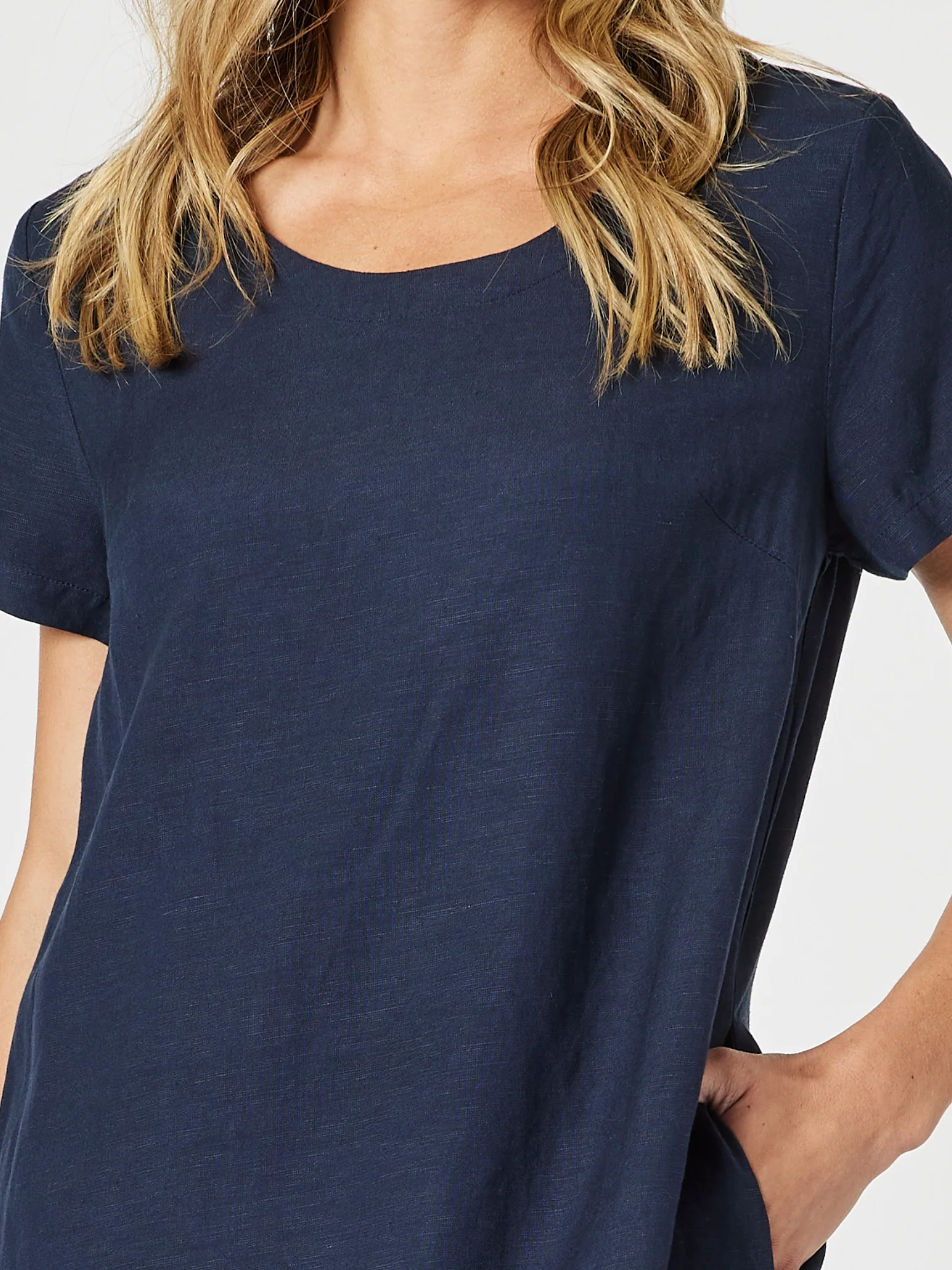 Lino Stitch Hem Detail Shift Dress - Navy