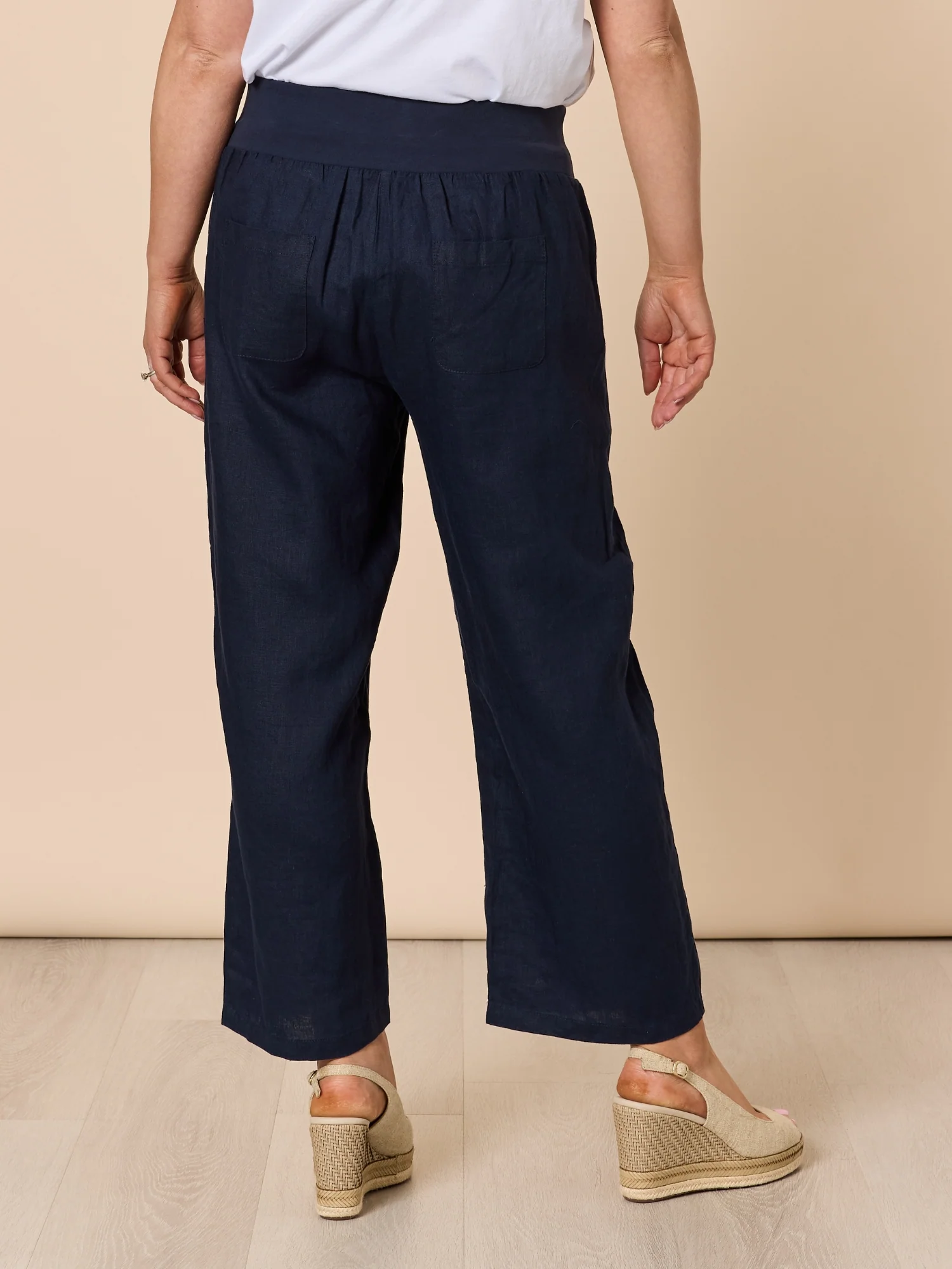 Lara Linen Wide Leg Pant - Navy