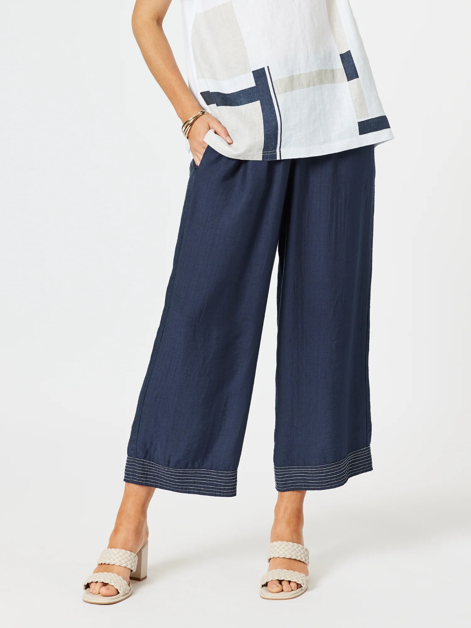 Top Stitch Detail Pant - Navy