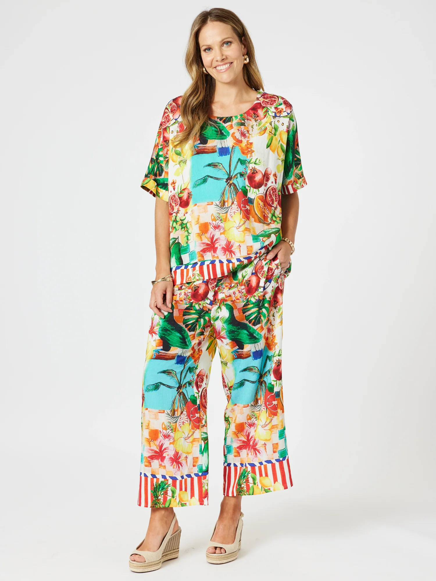 Positano Print Shell Top - Orange Multi