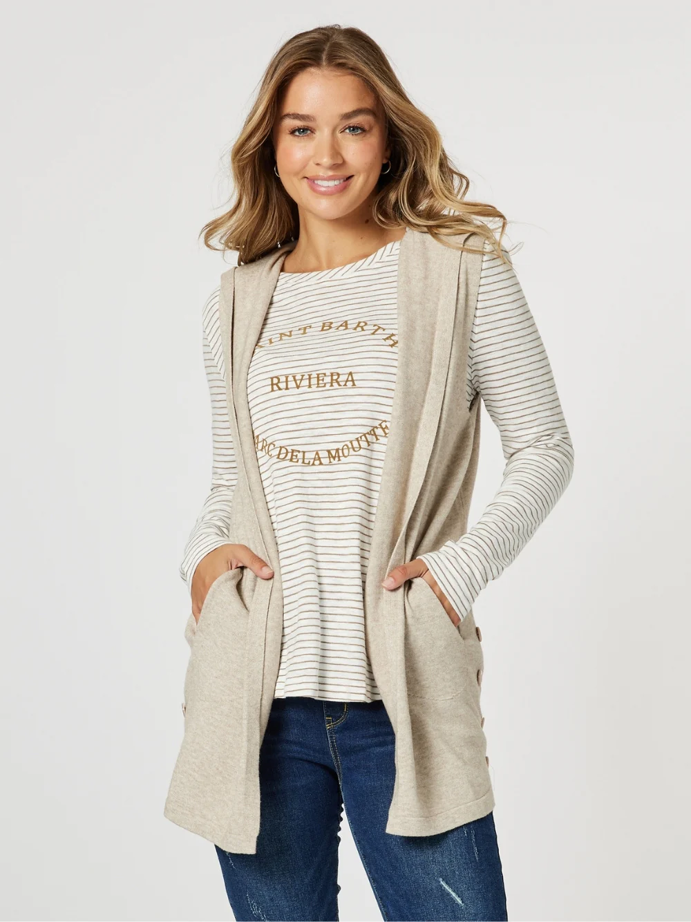 Ollie Side Button Vest - Oatmeal