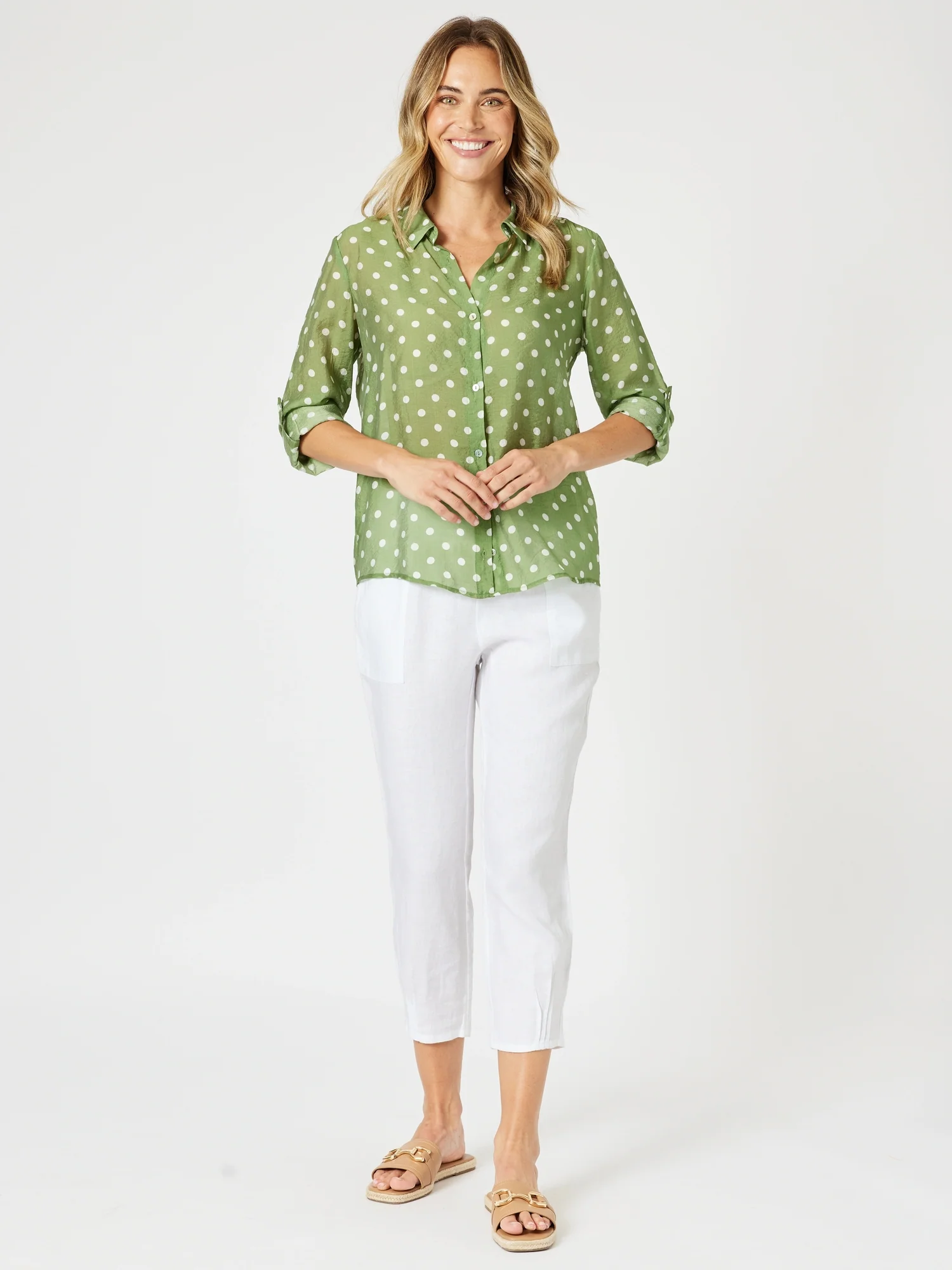 Sarah Linen Pleat Hem Pant - White