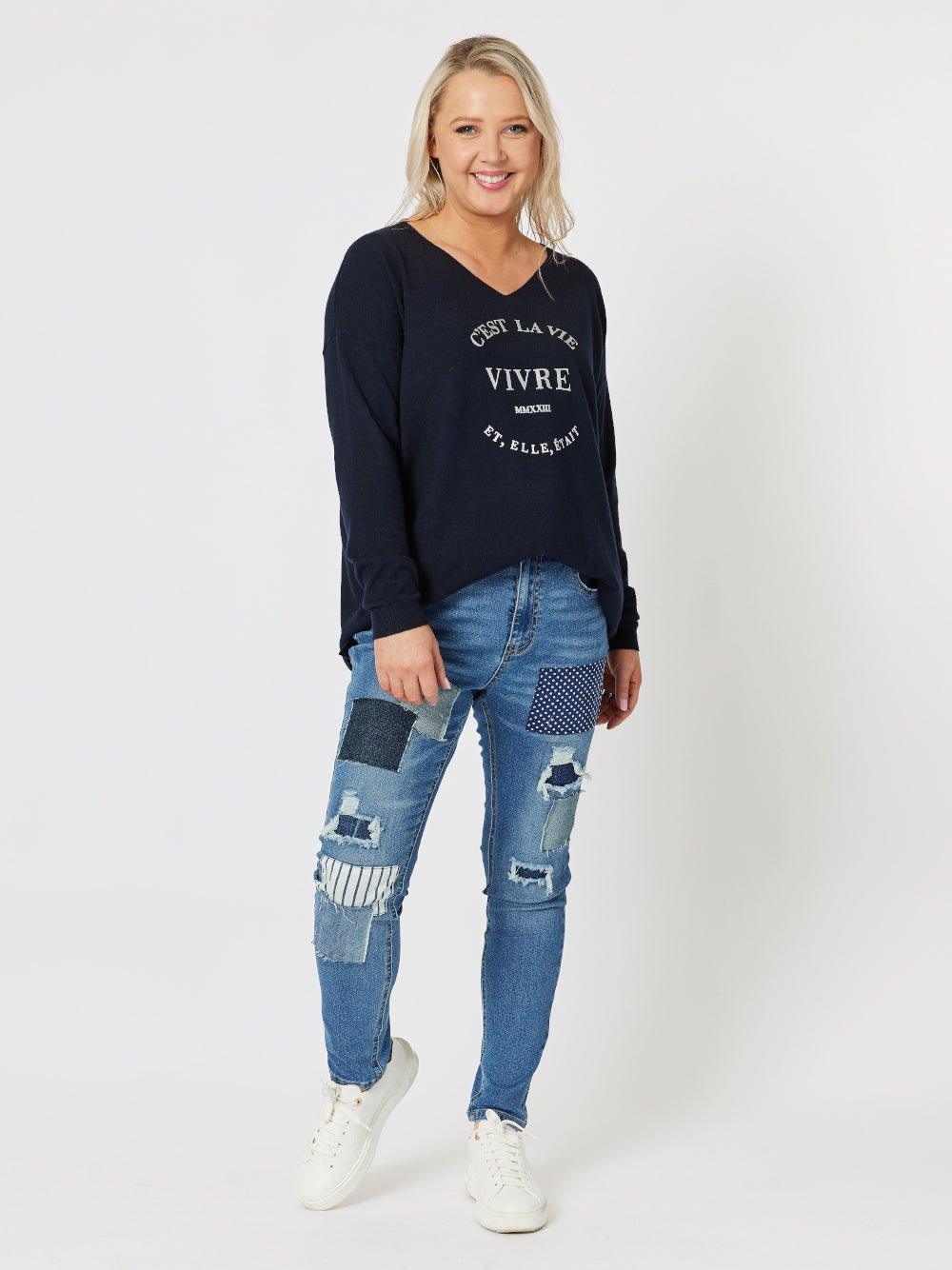 Sofia Patch Slim Leg Jean - Denim