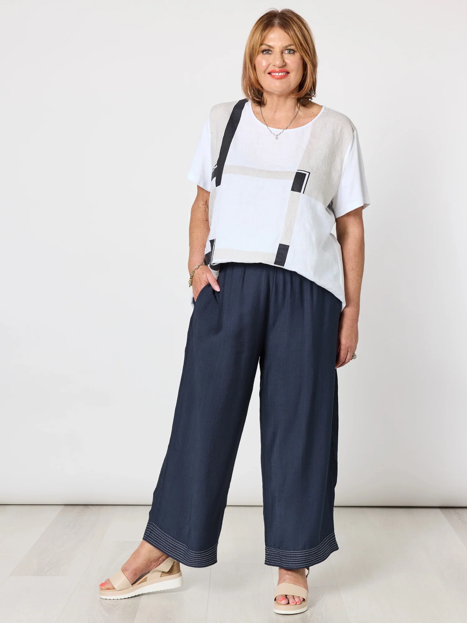 Top Stitch Detail Pant - Navy