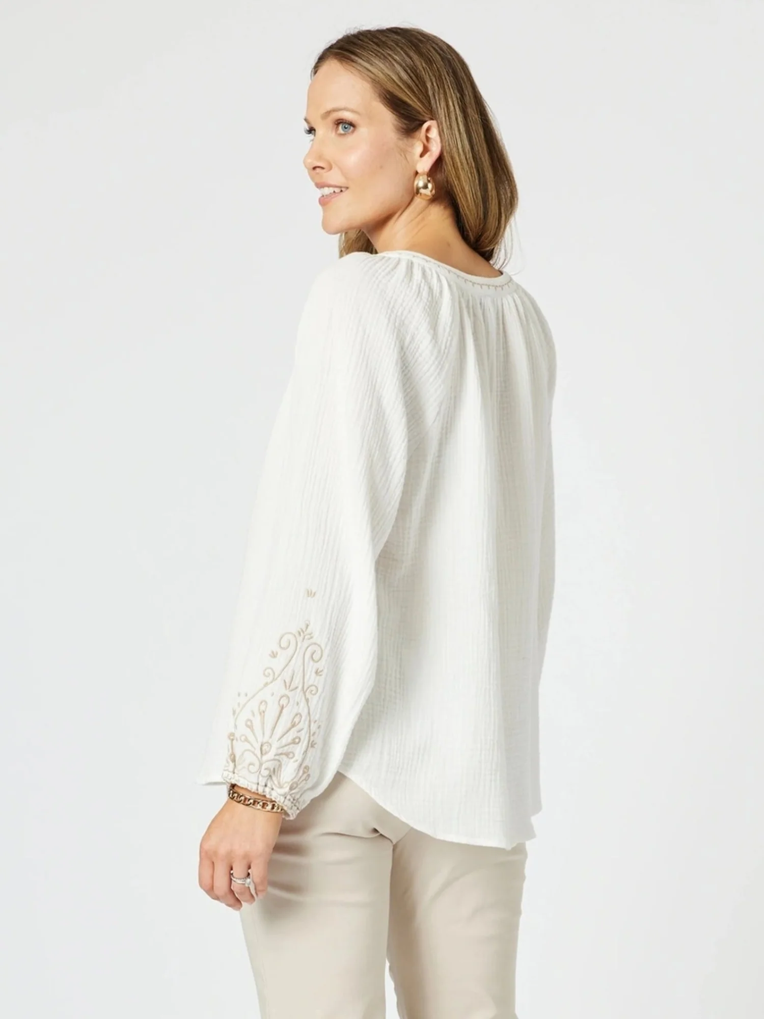 Cross Stitch Embroidered Top - White/Natural