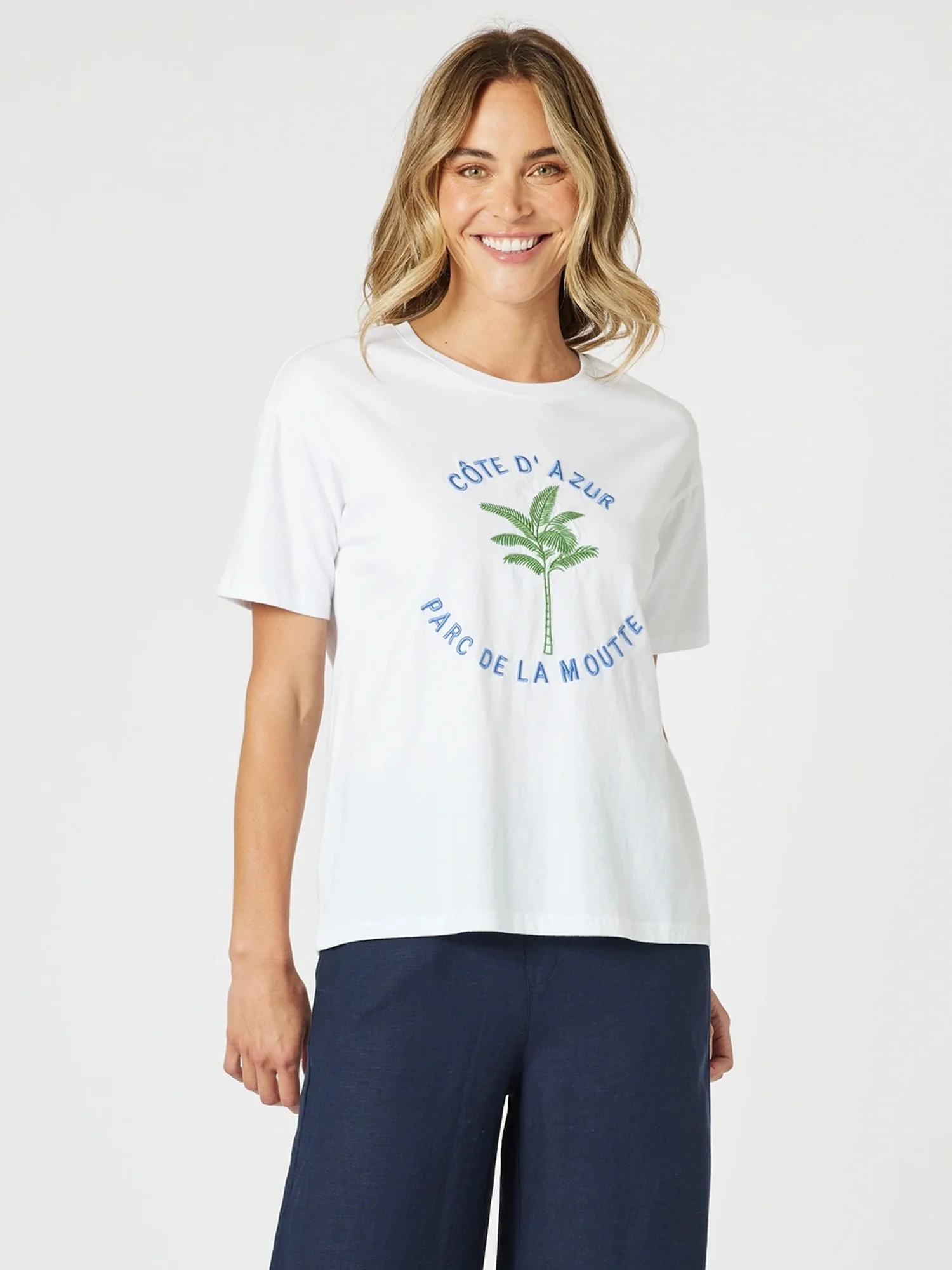 Cote d'Azur Embroidered Tee - White
