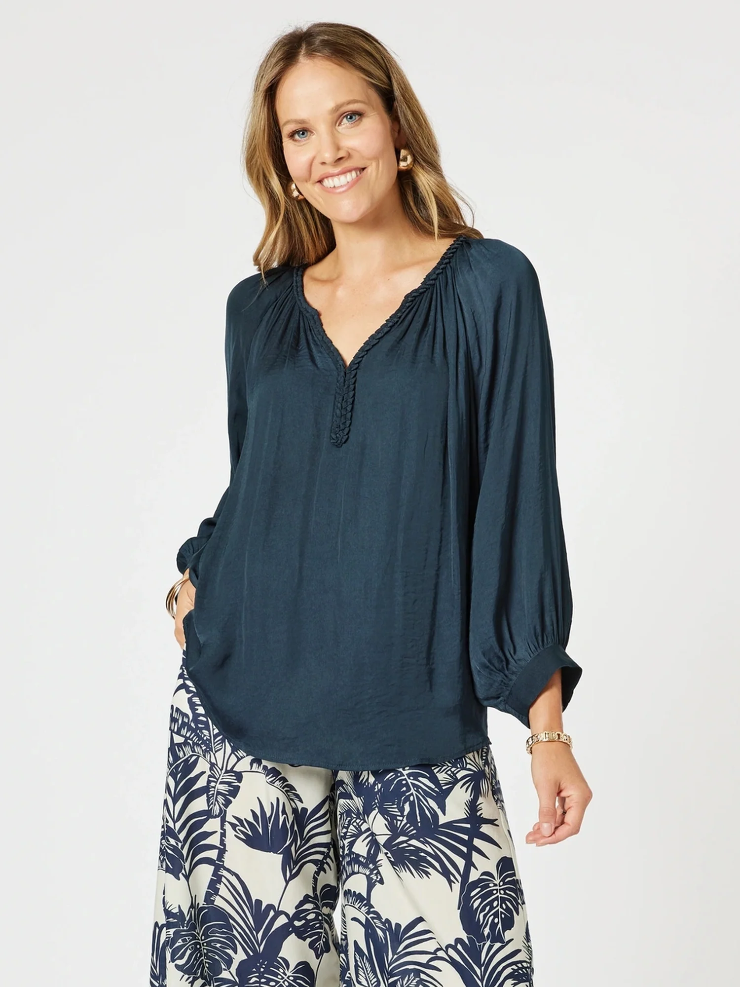 Lux Plait Top - Navy