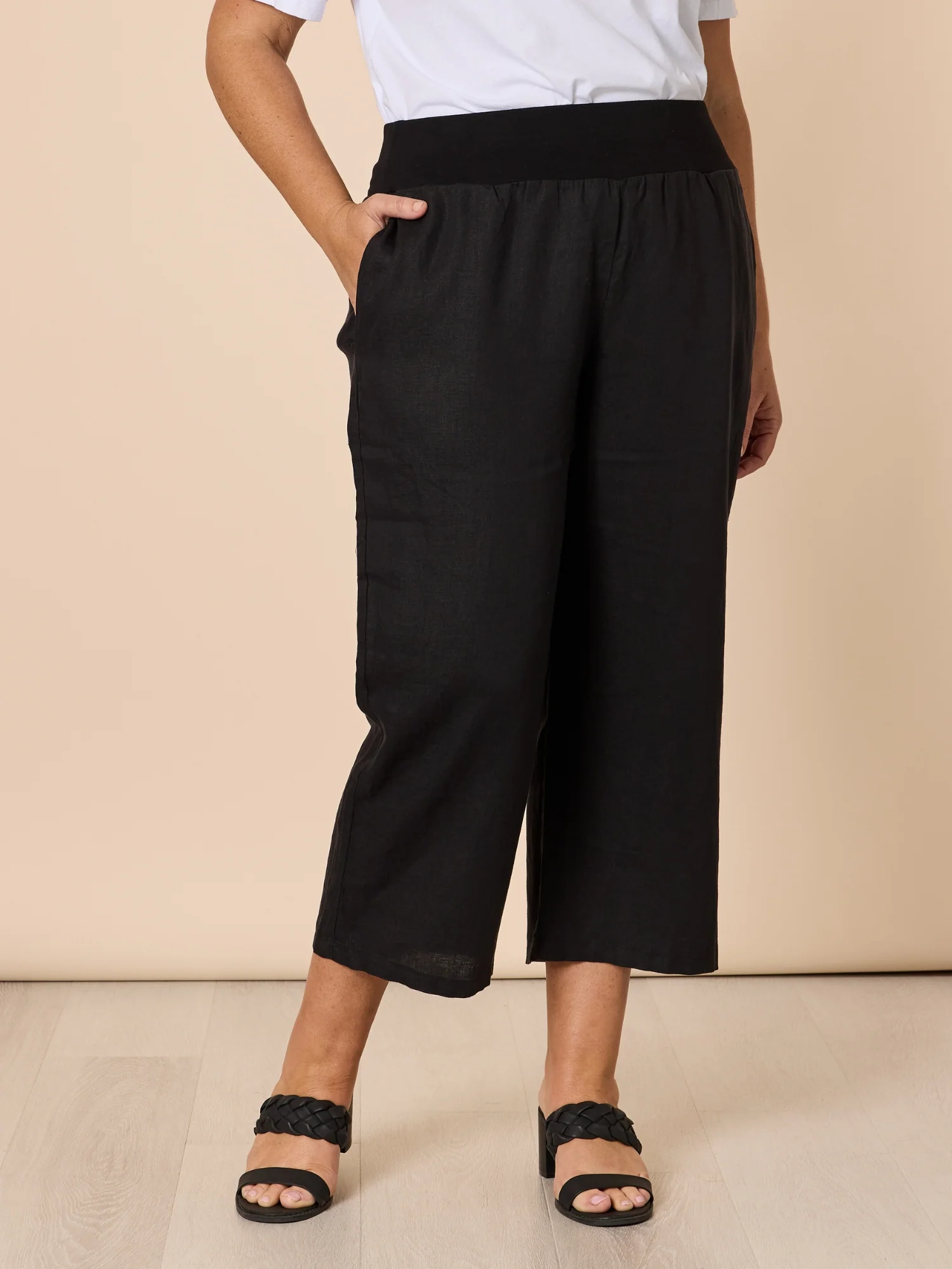 Lara Linen Wide Leg Pant - Black