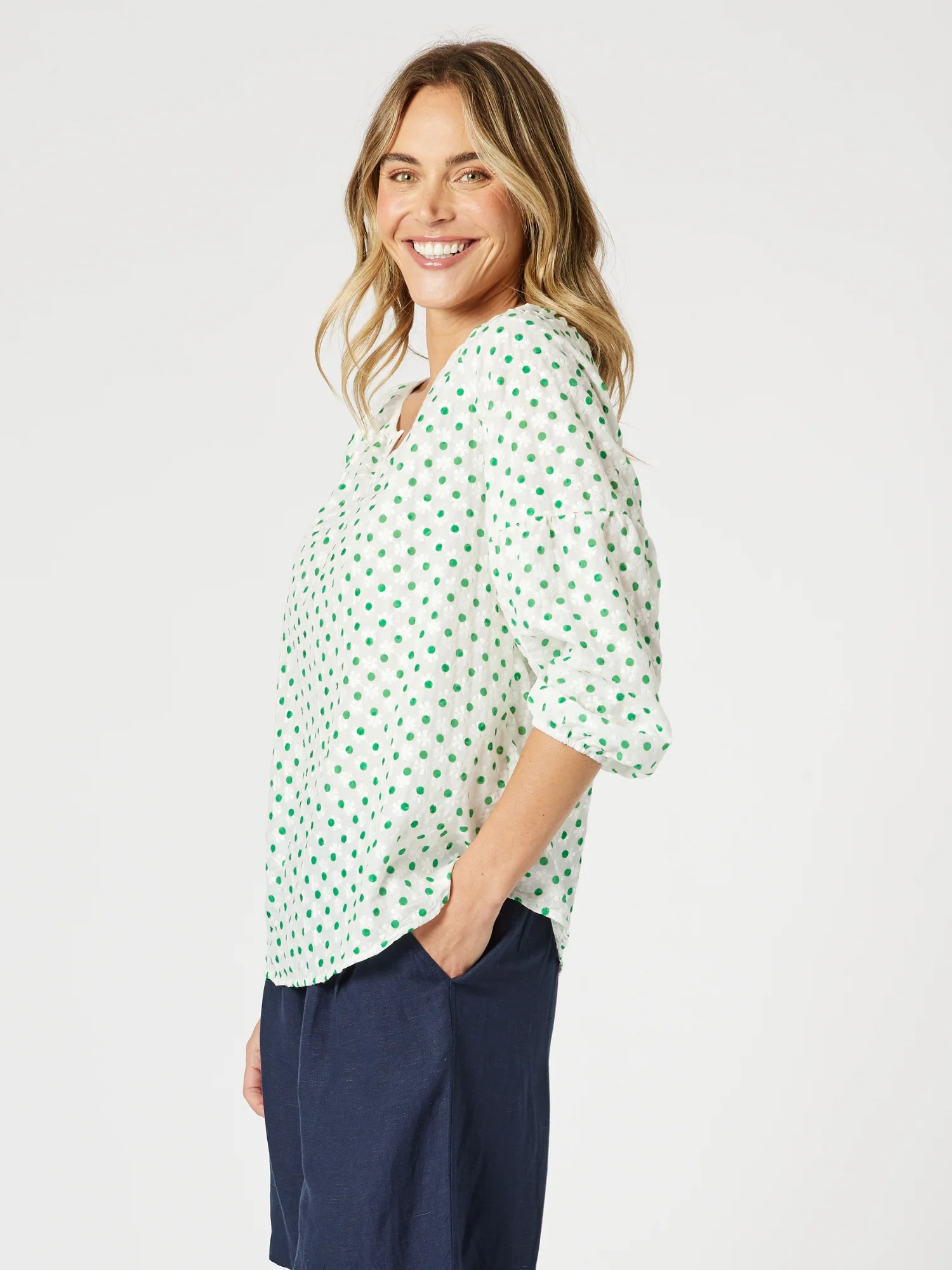 Get Dotty Embroidered Top - Elm White