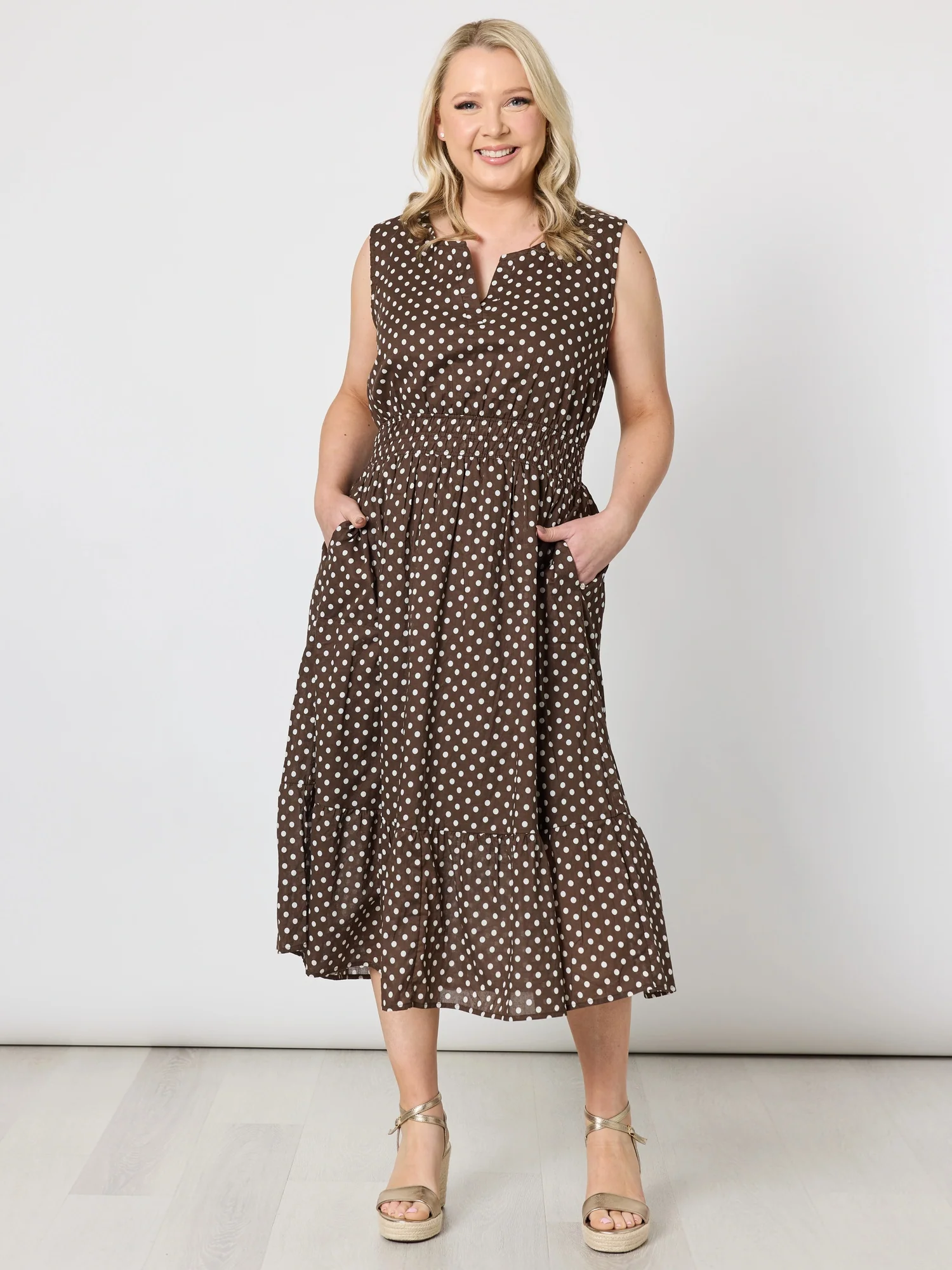 Get Spotty Print Dress - Koko White