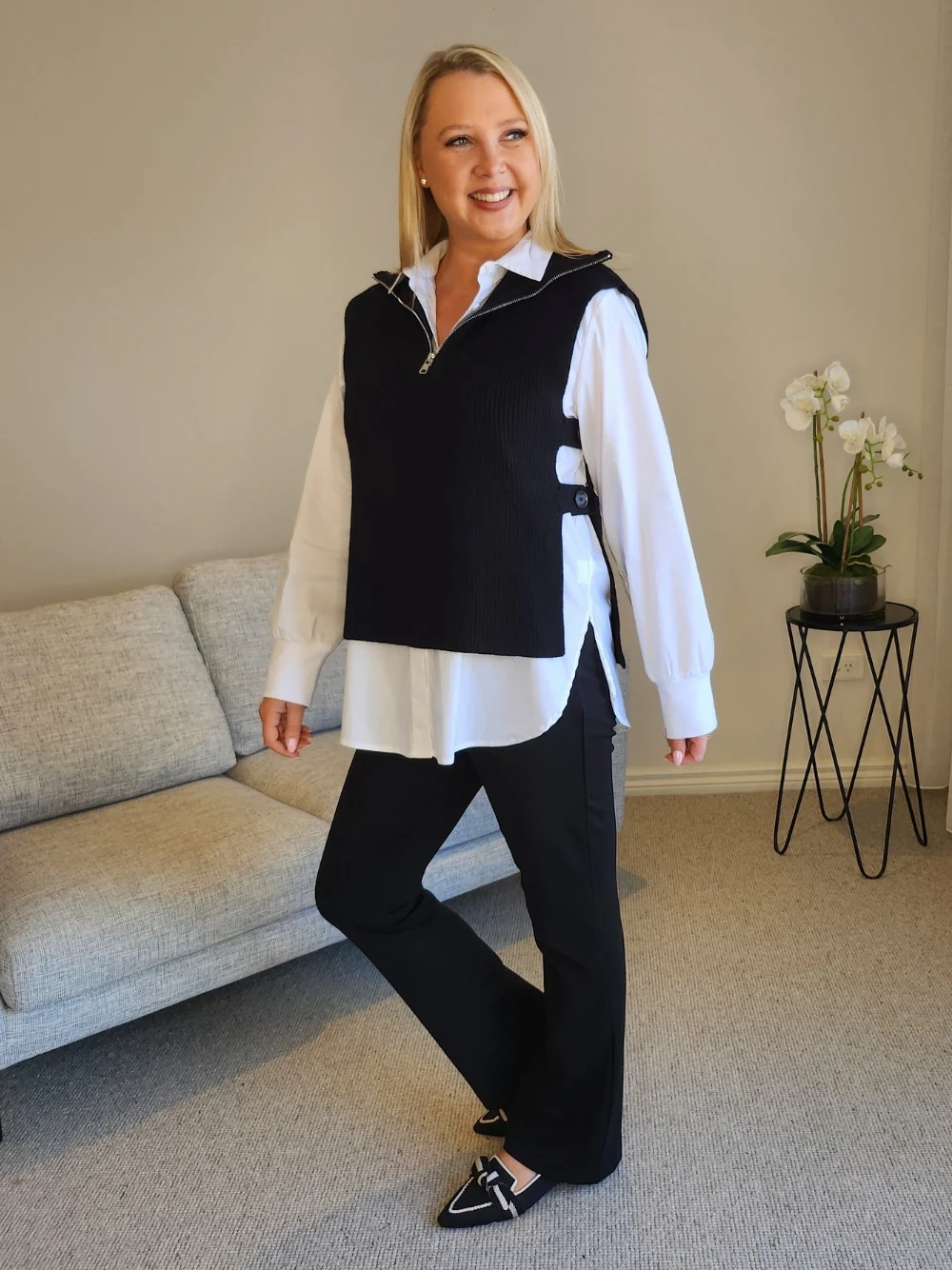 Tribeca Side Button Knit Vest - Black