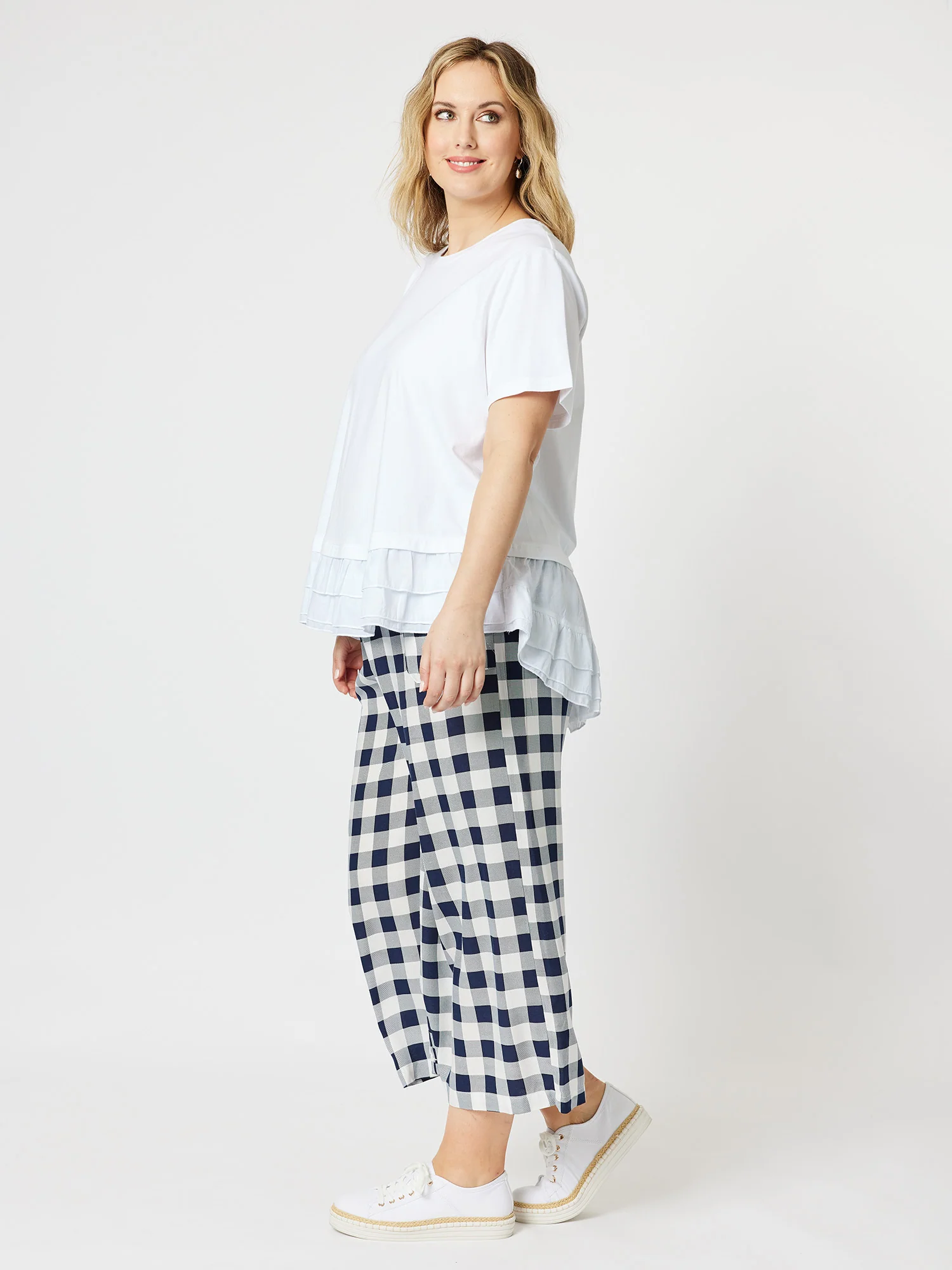 High Low Ruffle Tee - White