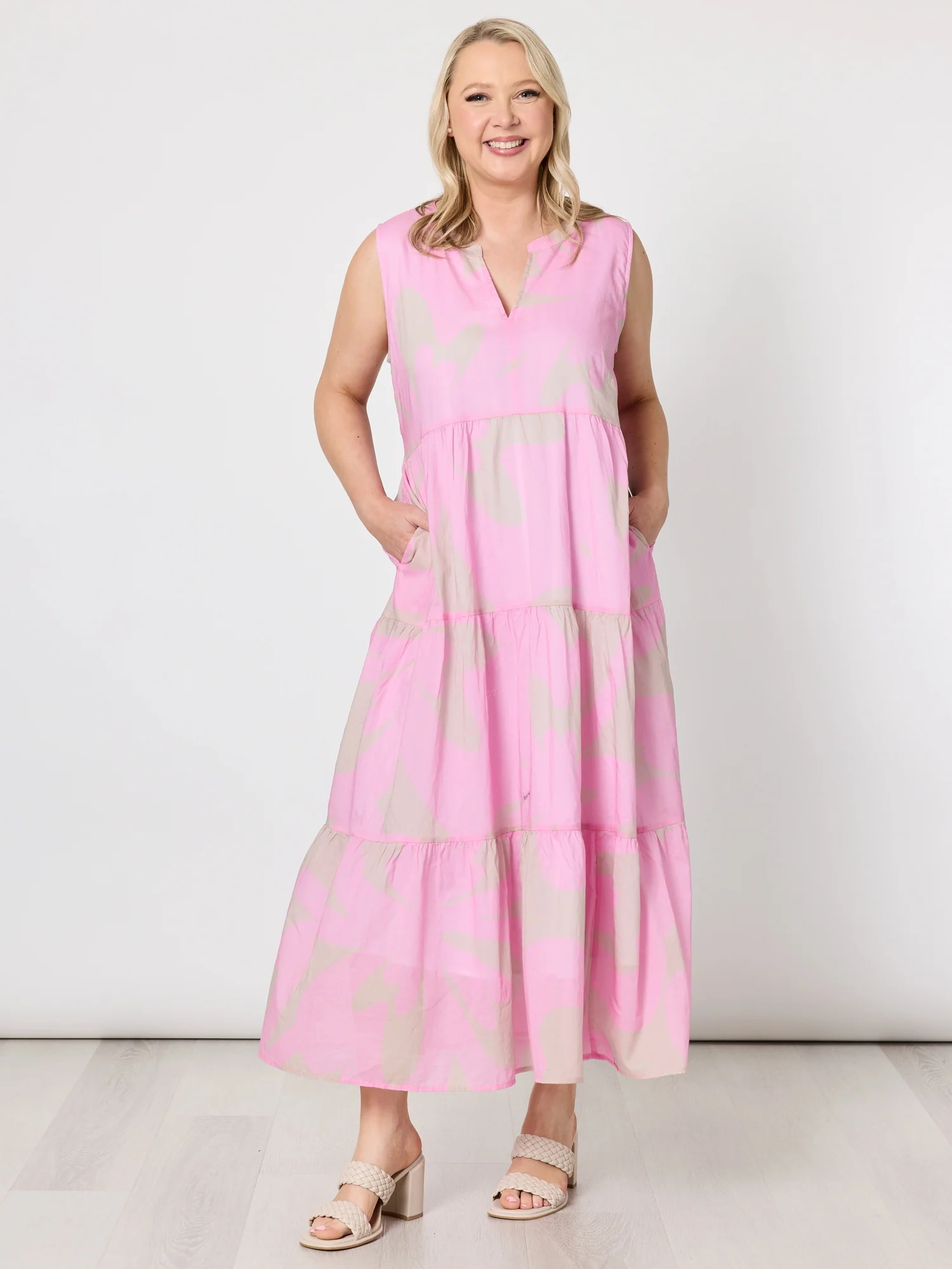 Sienna Print Dress - Pink Stone