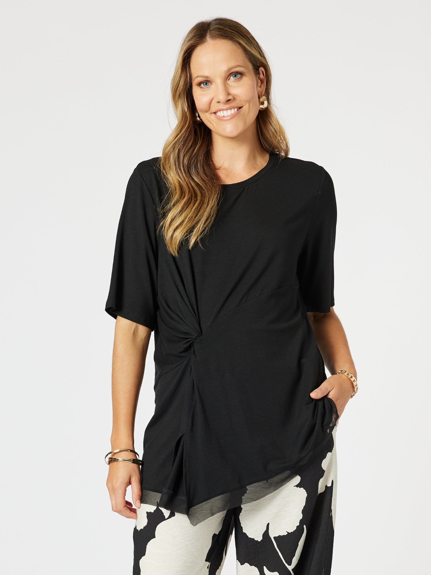 Travel Jersey Twist Top - Black