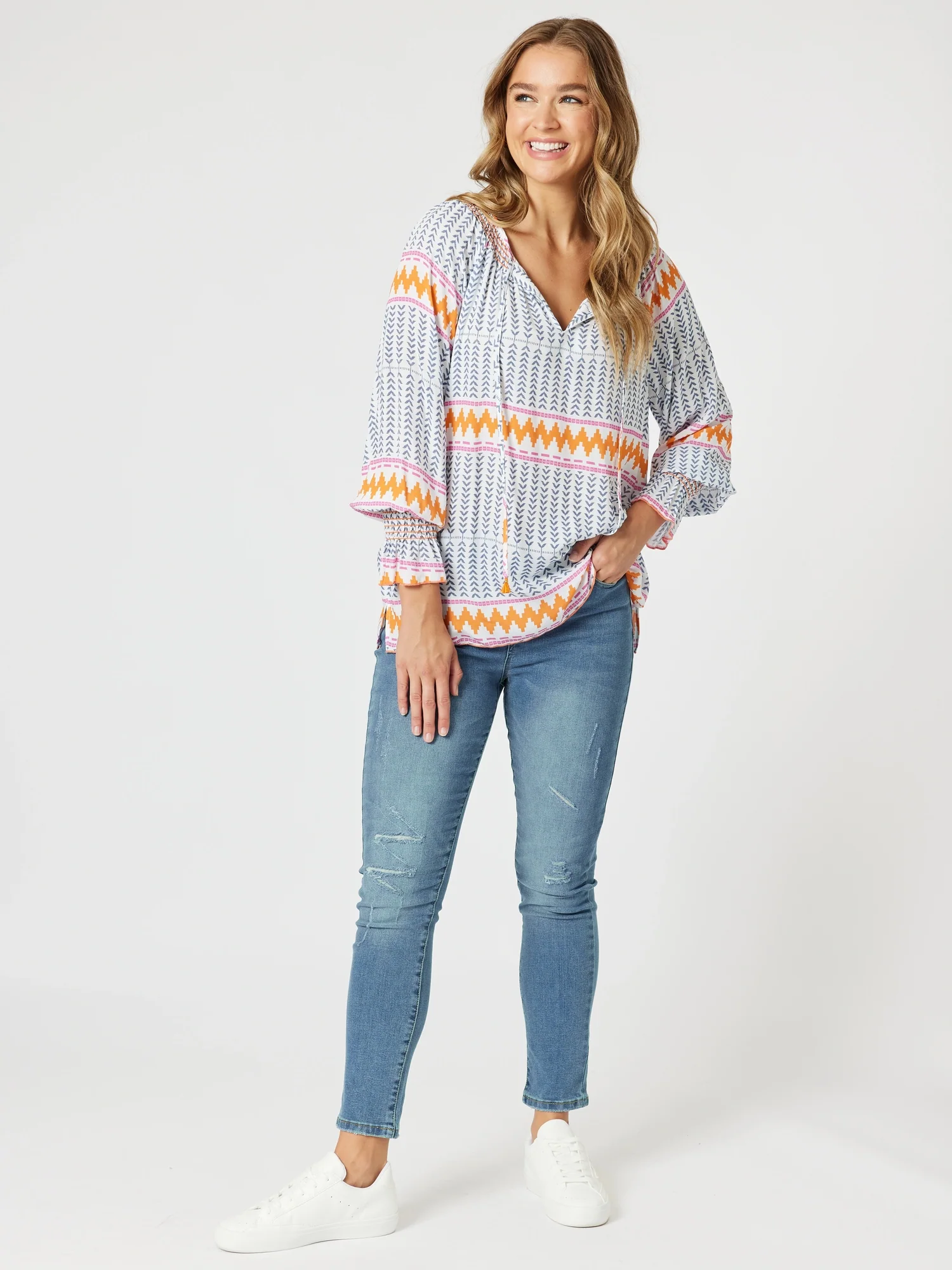 Geo Print Top - Indigo Multi