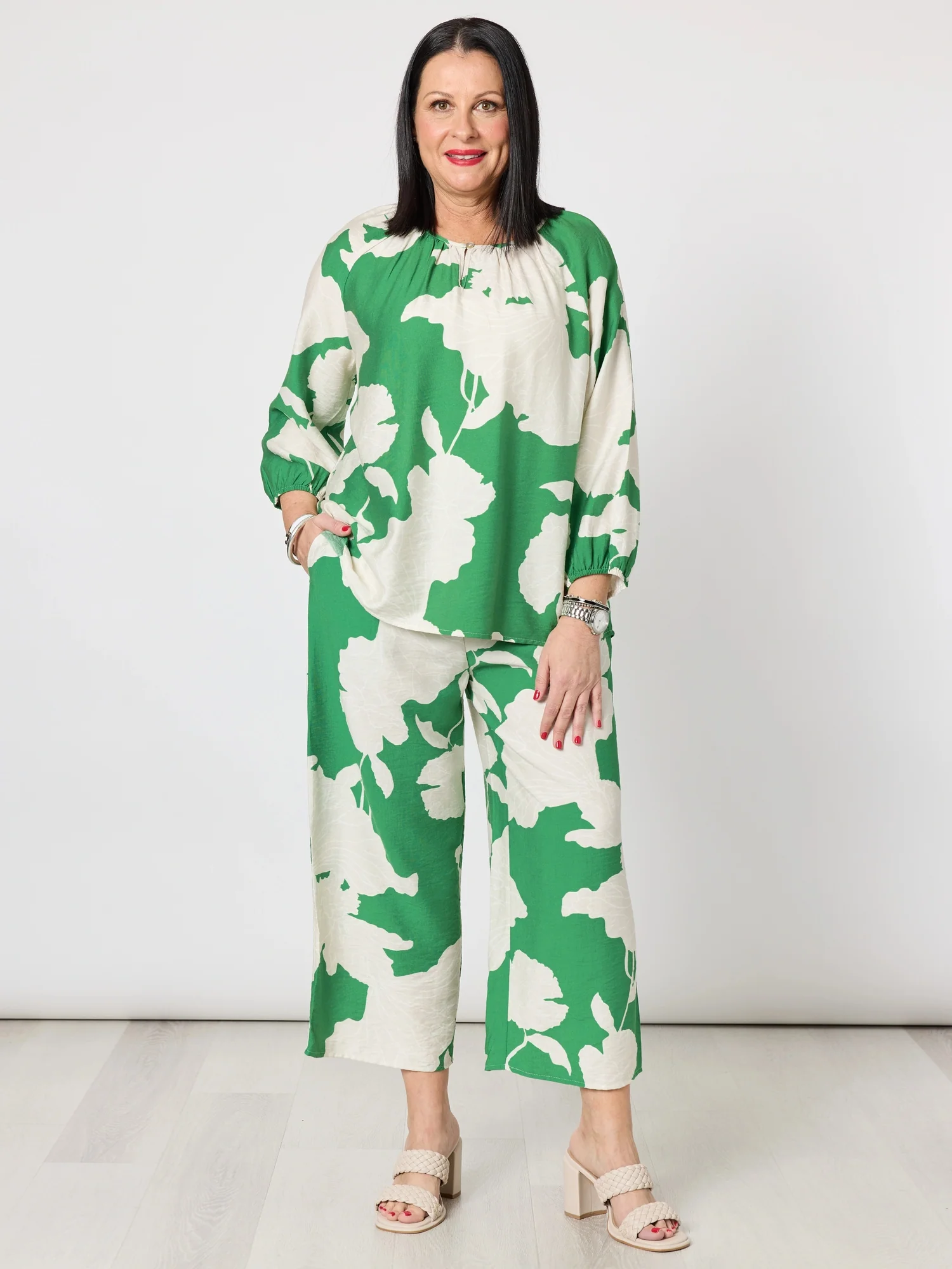 Barcelona Floral Print Top - Elm Natural