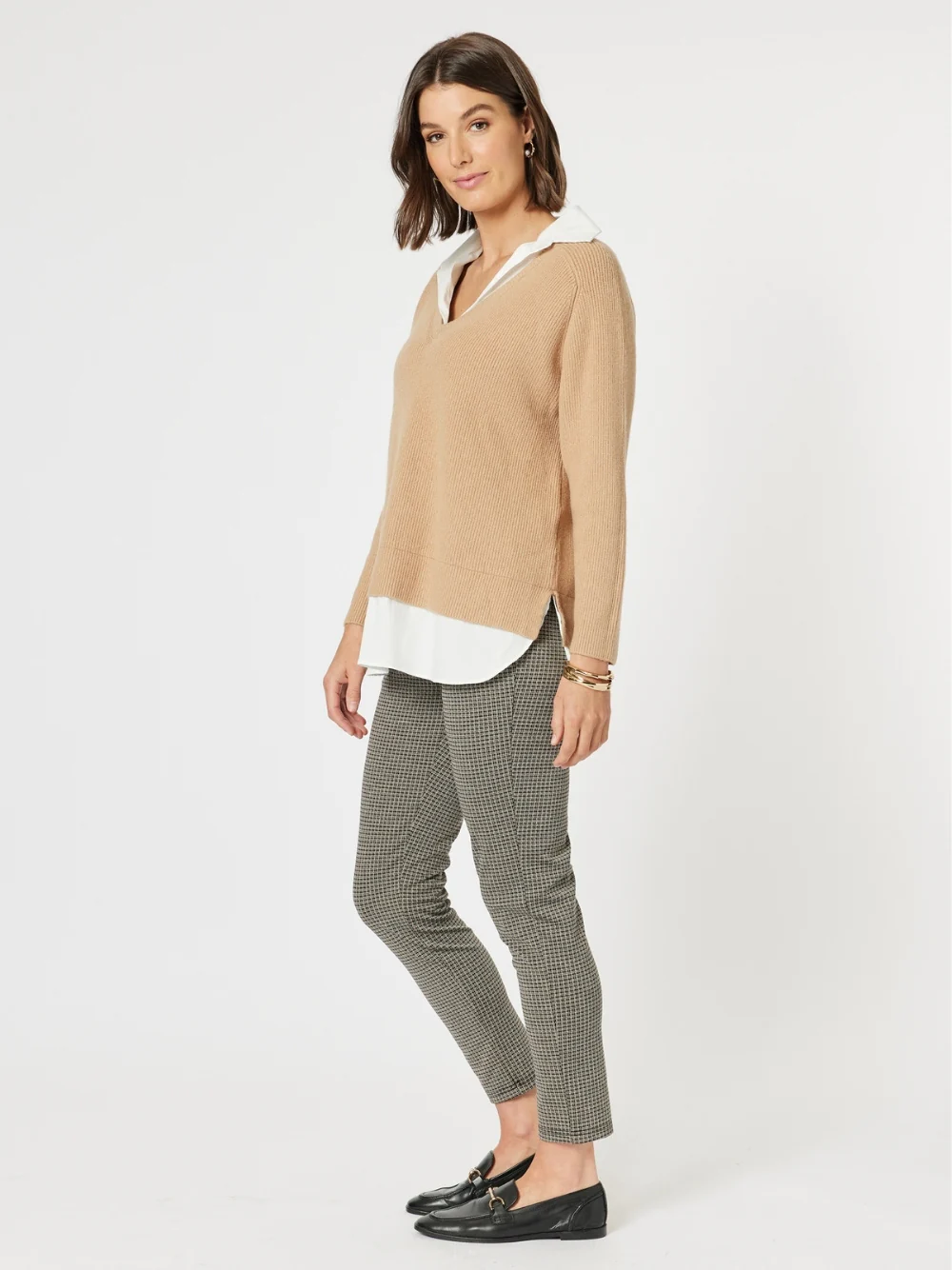 Deux V Neck Knit - Caramel