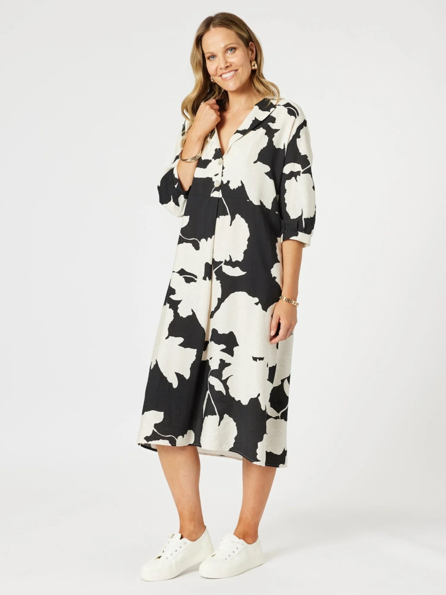 Barcelona Floral Print Dress - Black/Natural