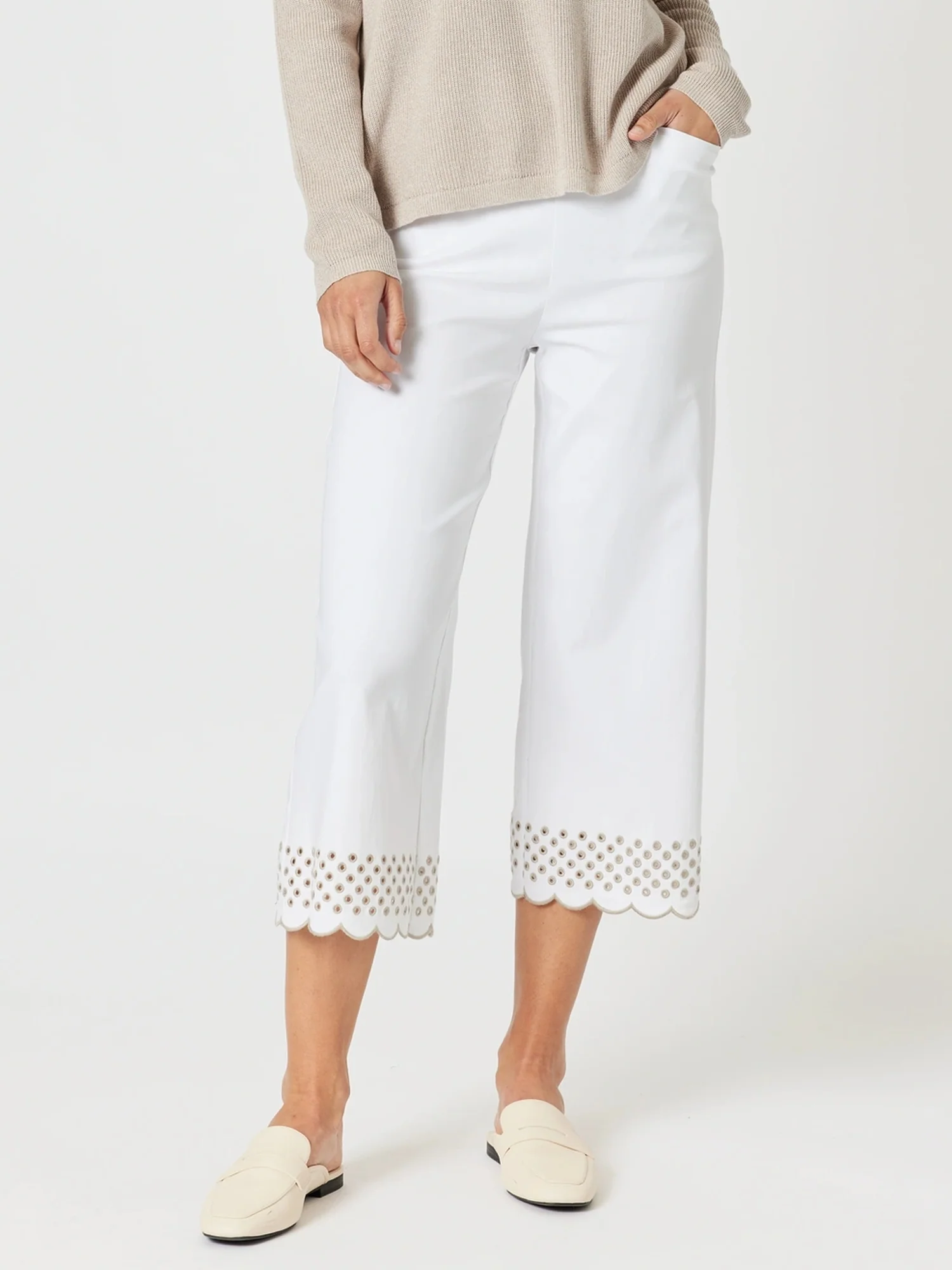 Scallop Hem Pant - White/Natural