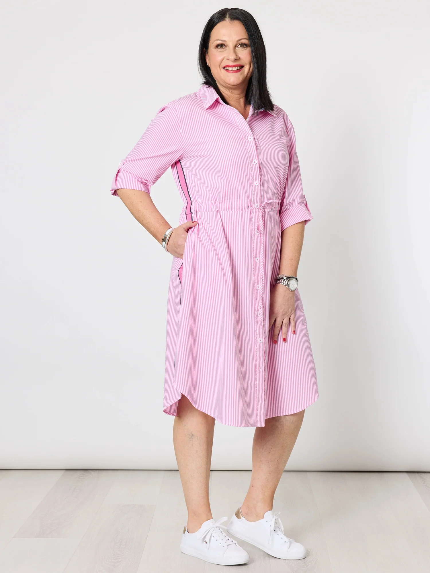 Skyler Stripe Shirt Dress - Pink White