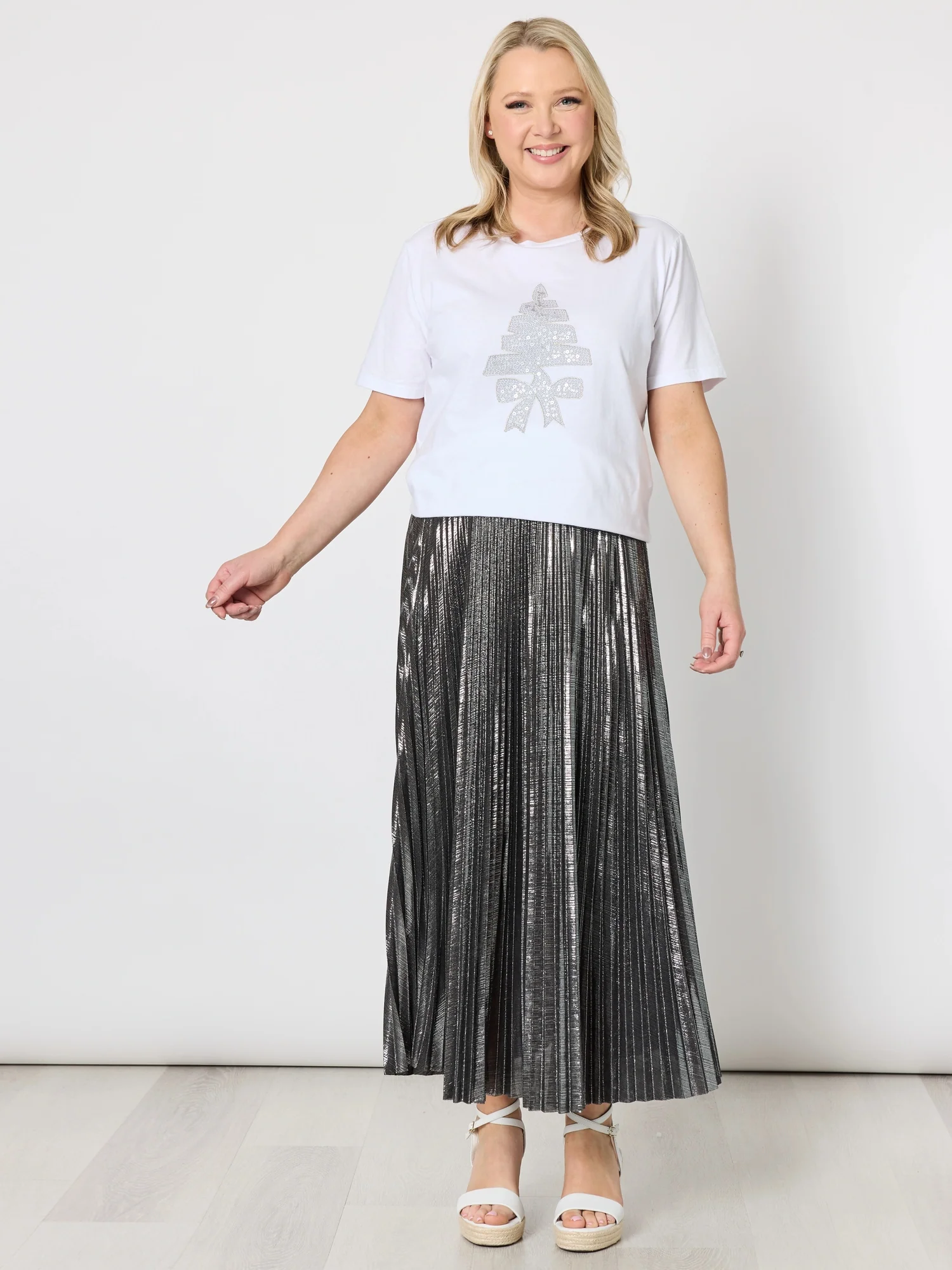 Shimmer Pleated Skirt - Silver