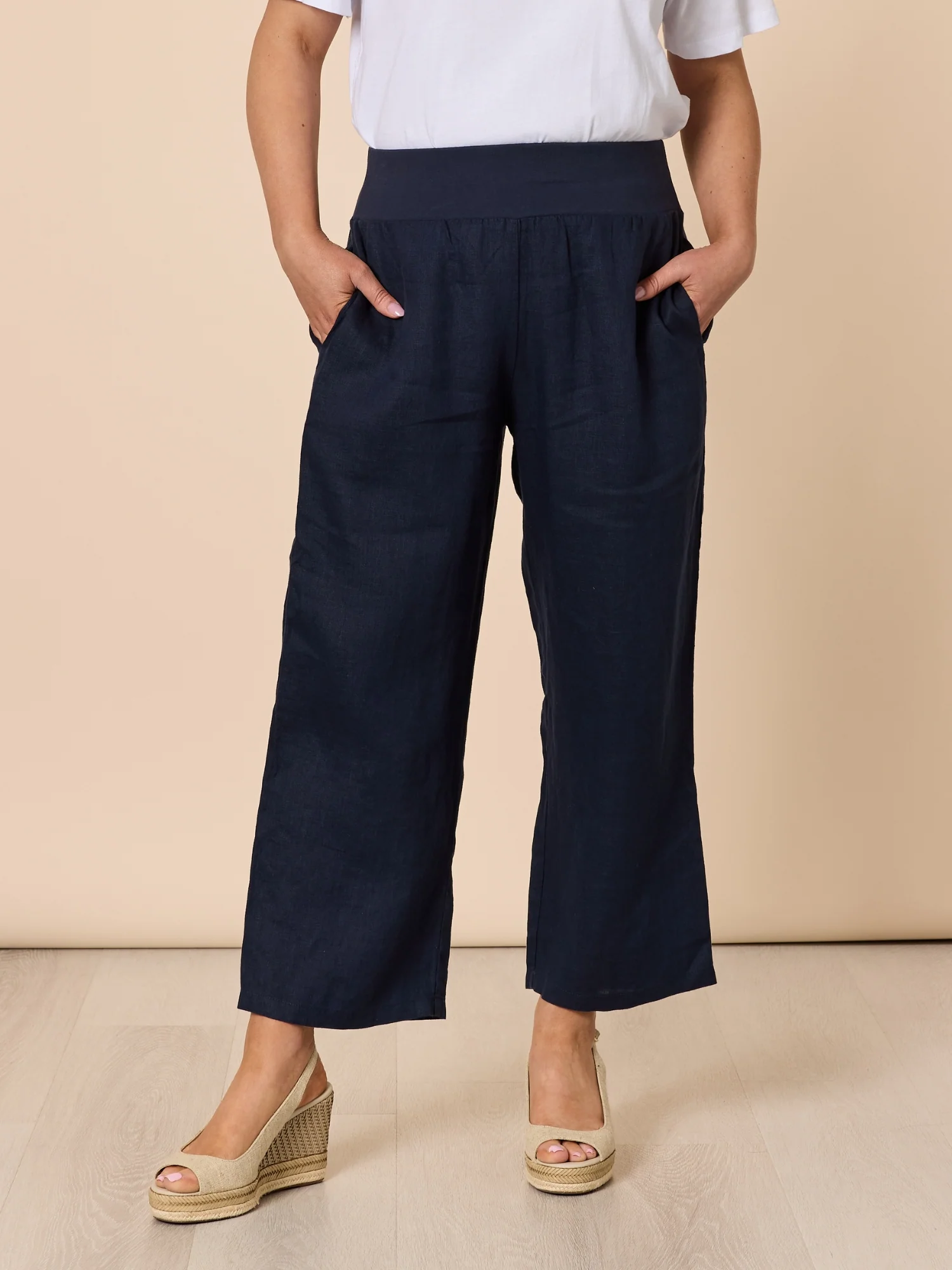 Lara Linen Wide Leg Pant - Navy