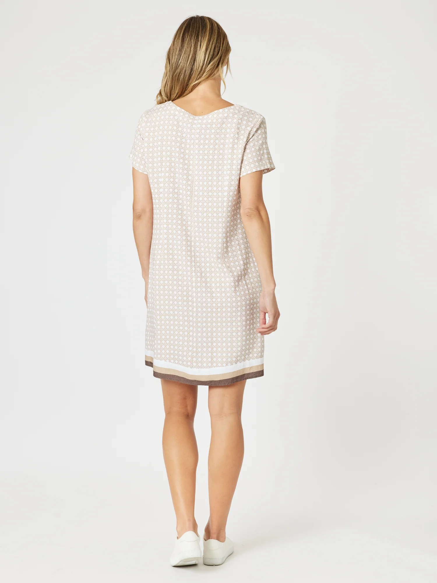 Rattan Print Shift Dress - Natural/White
