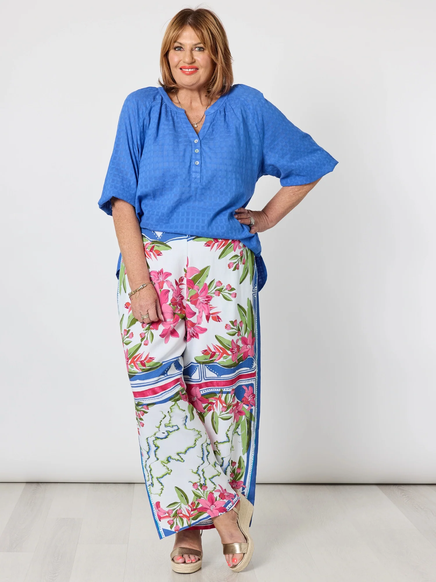 Mykonos Check Blouse - Sardinia Blue