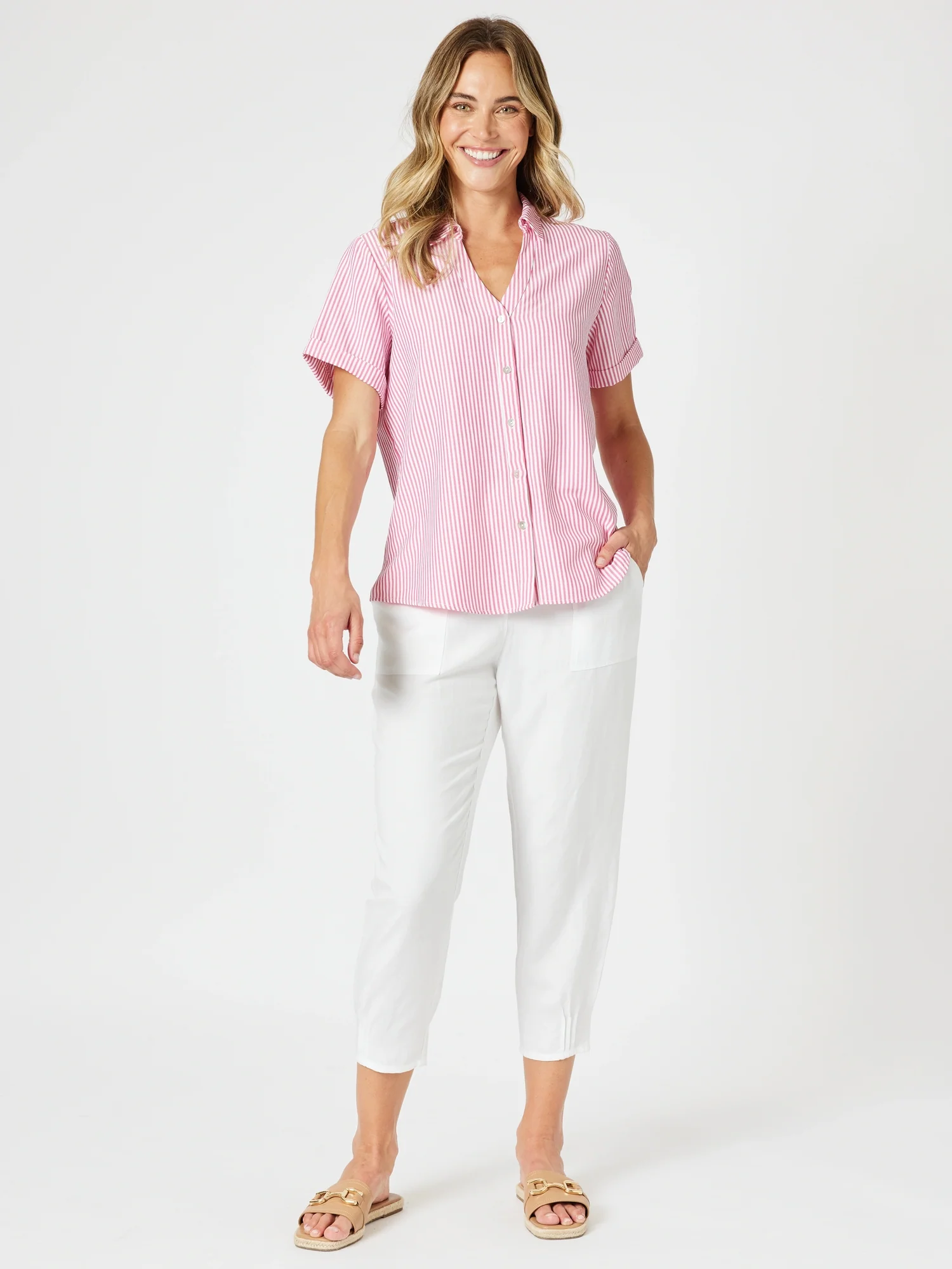 Piper Stripe Print Shirt - Pink White