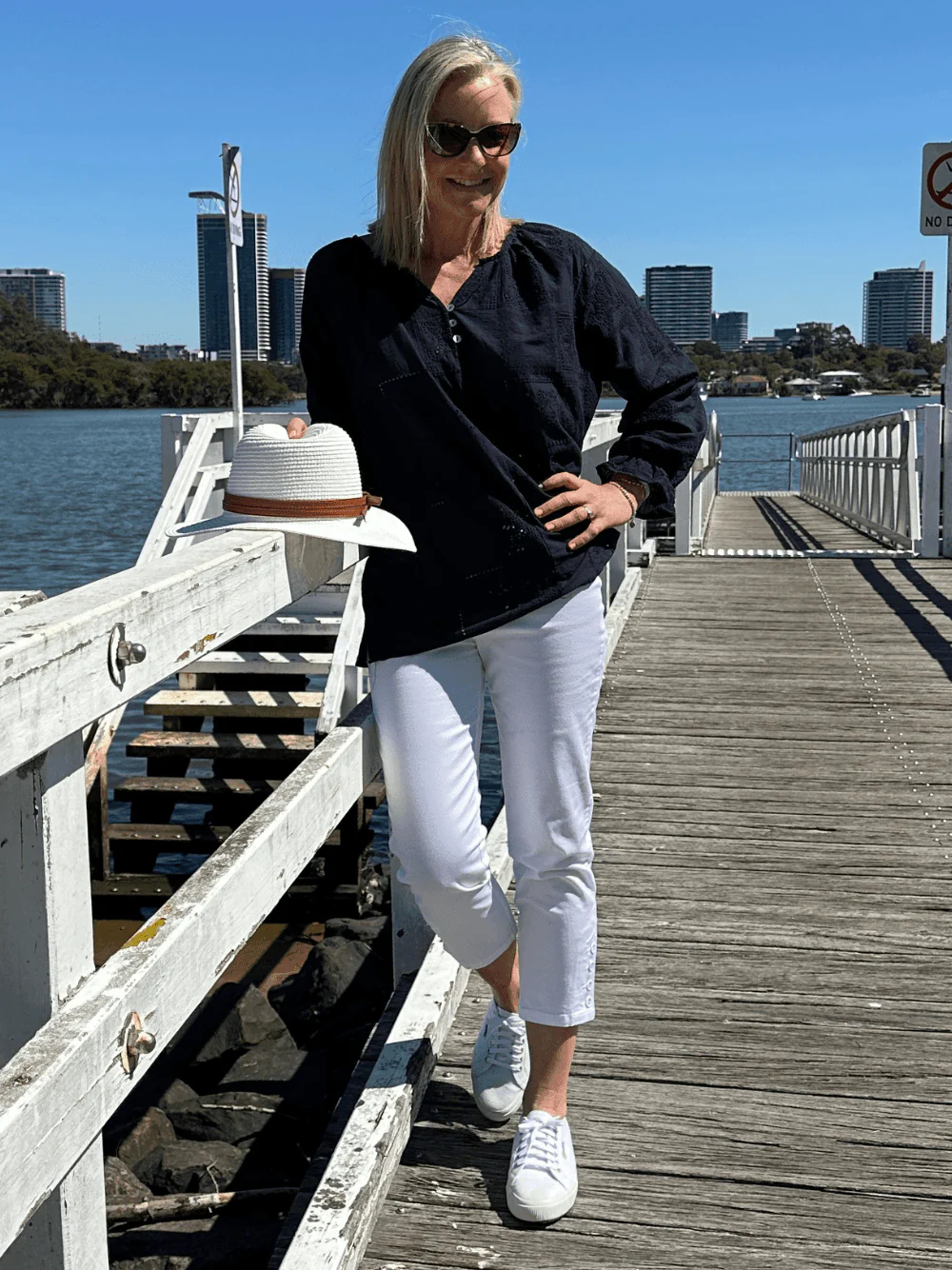 Charlie Cotton Twill Stretch Capri Pant - White