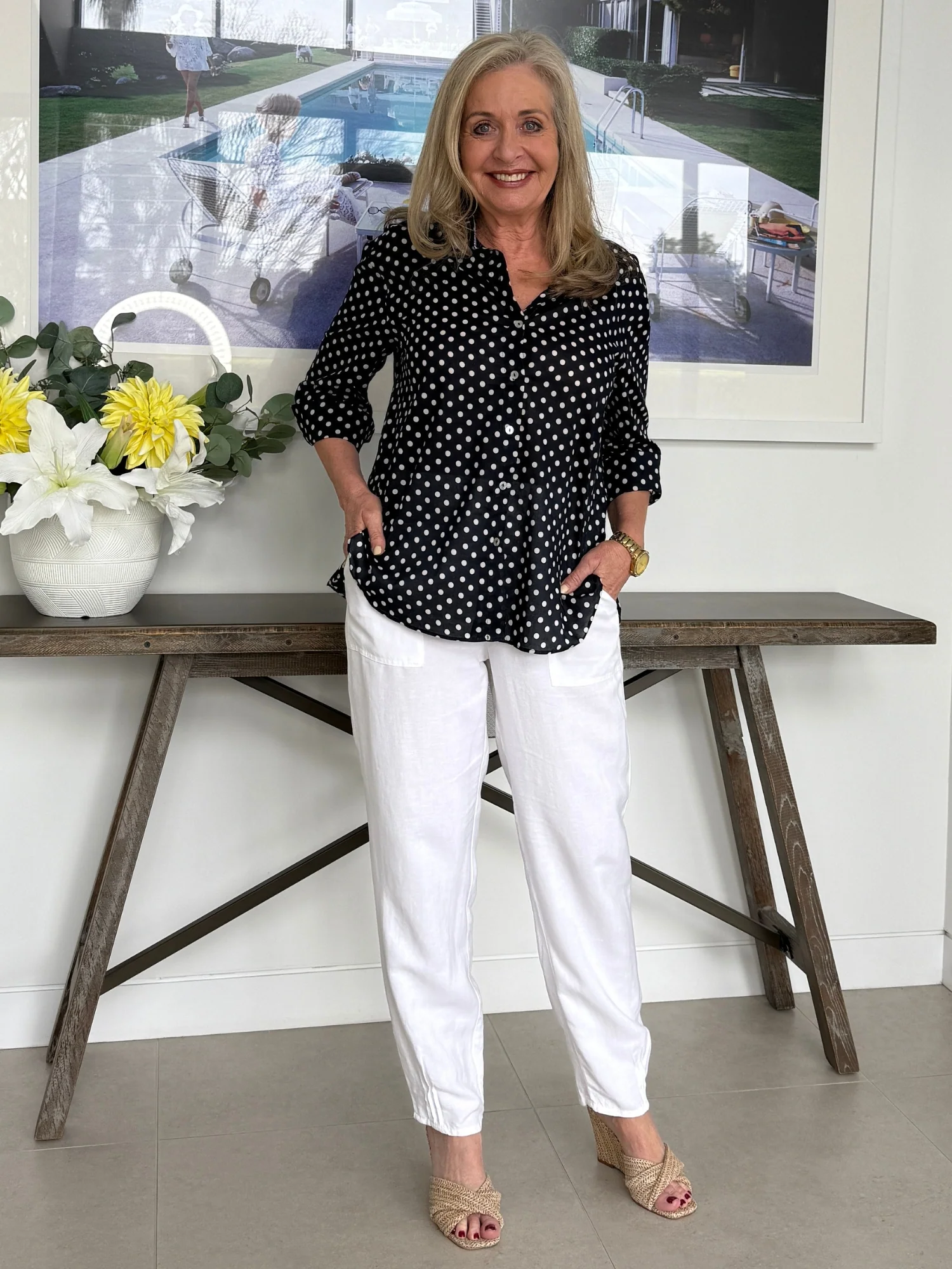 Get Spotty Print Sheer Shirt - Navy/White