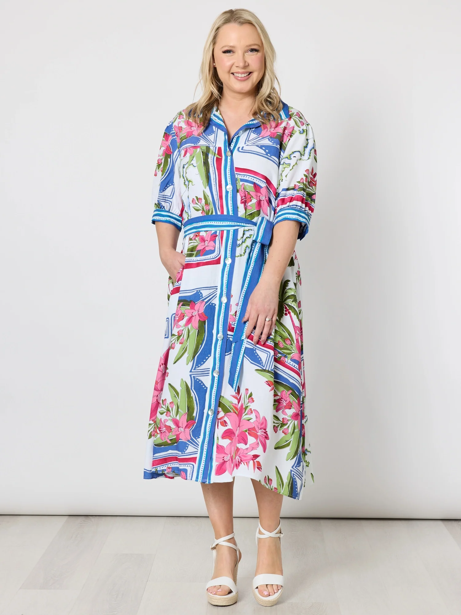 Monaco Floral Print Shirt Dress - Sardinia Blue Multi