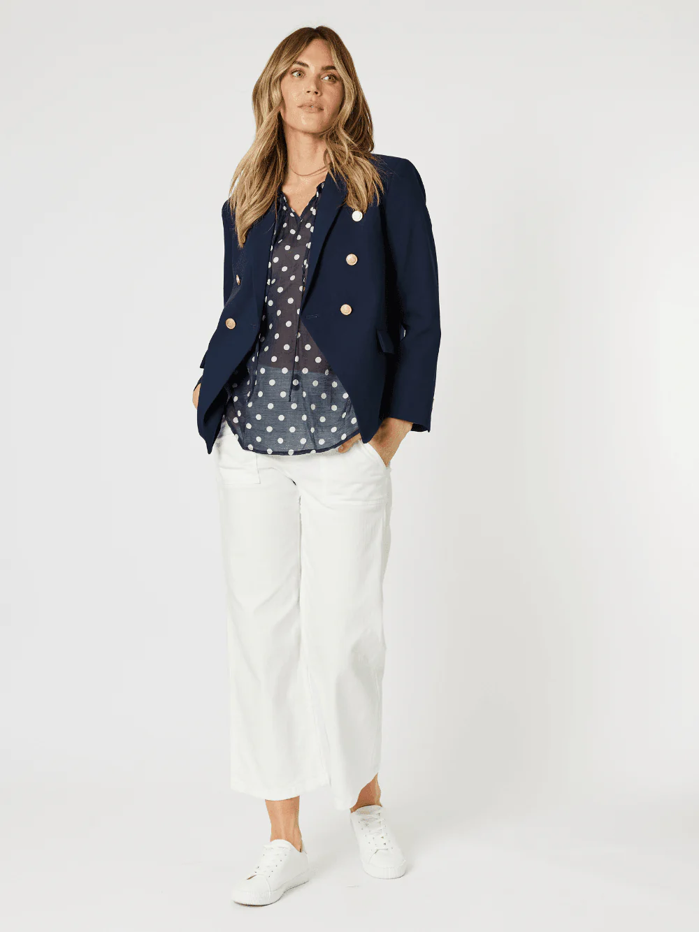 Sorrento Spot Print Sheer Blouse - Navy/White