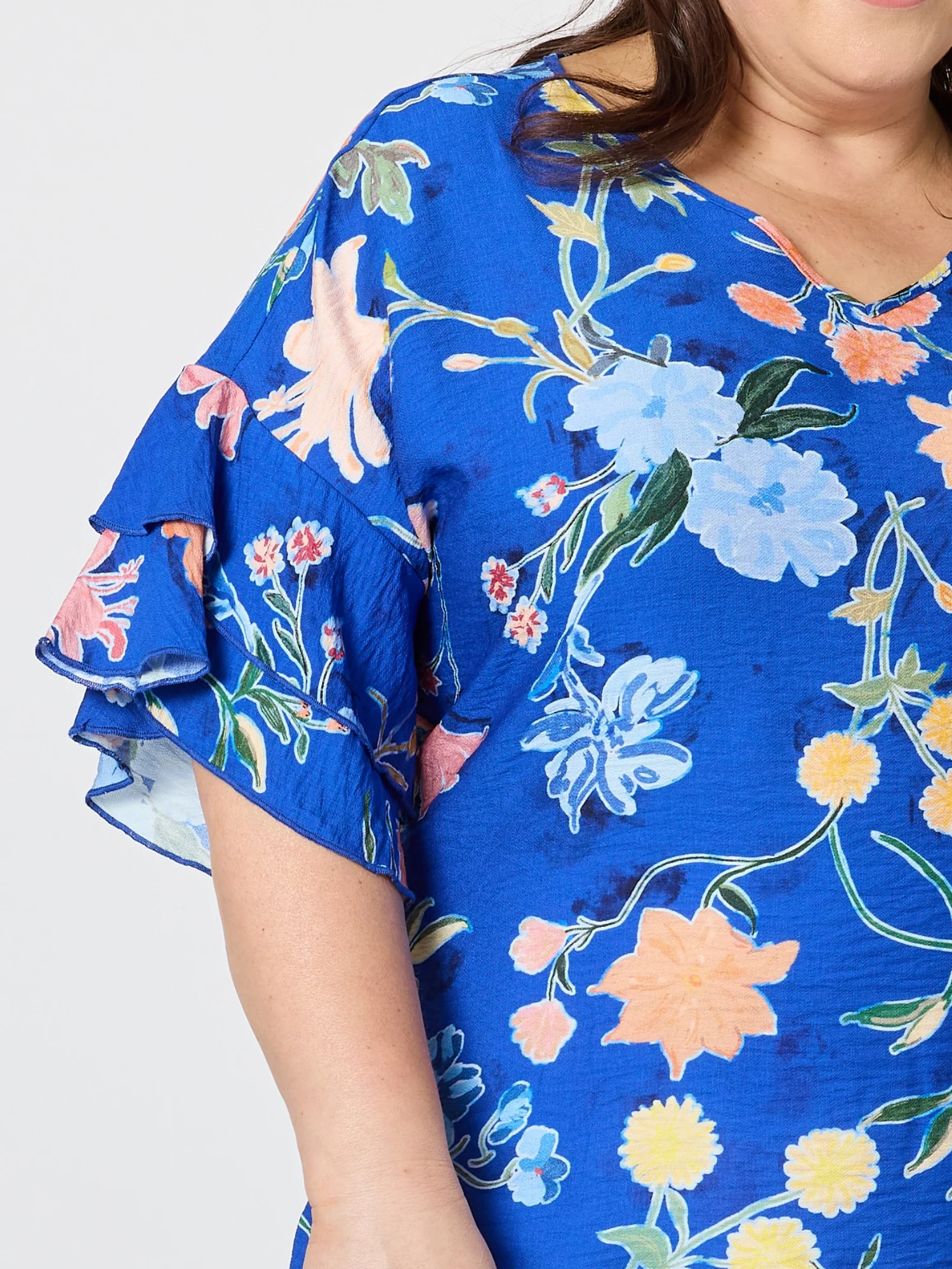 Summer Gala Floral Print Top - Cobalt