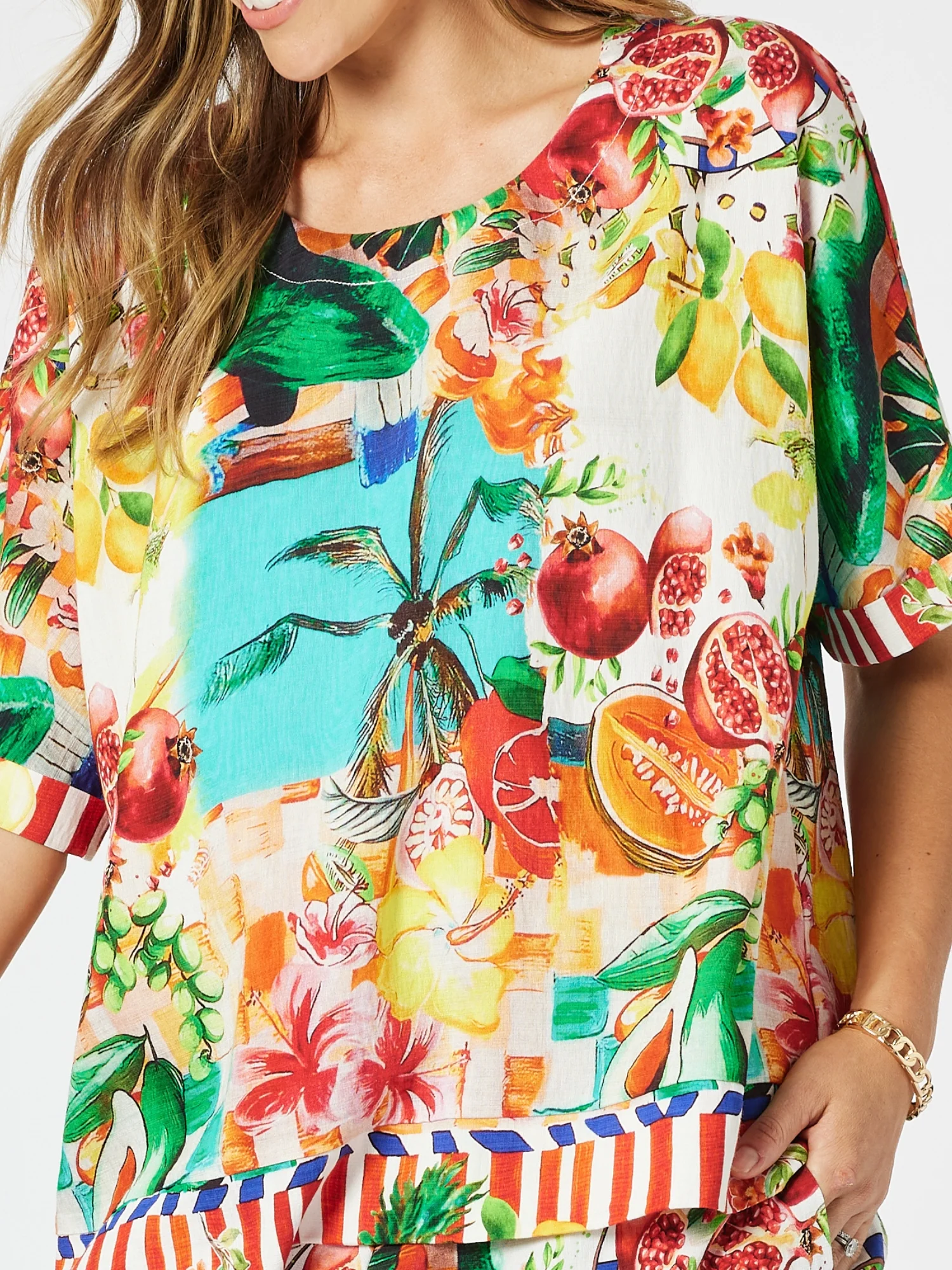 Positano Print Shell Top - Orange Multi