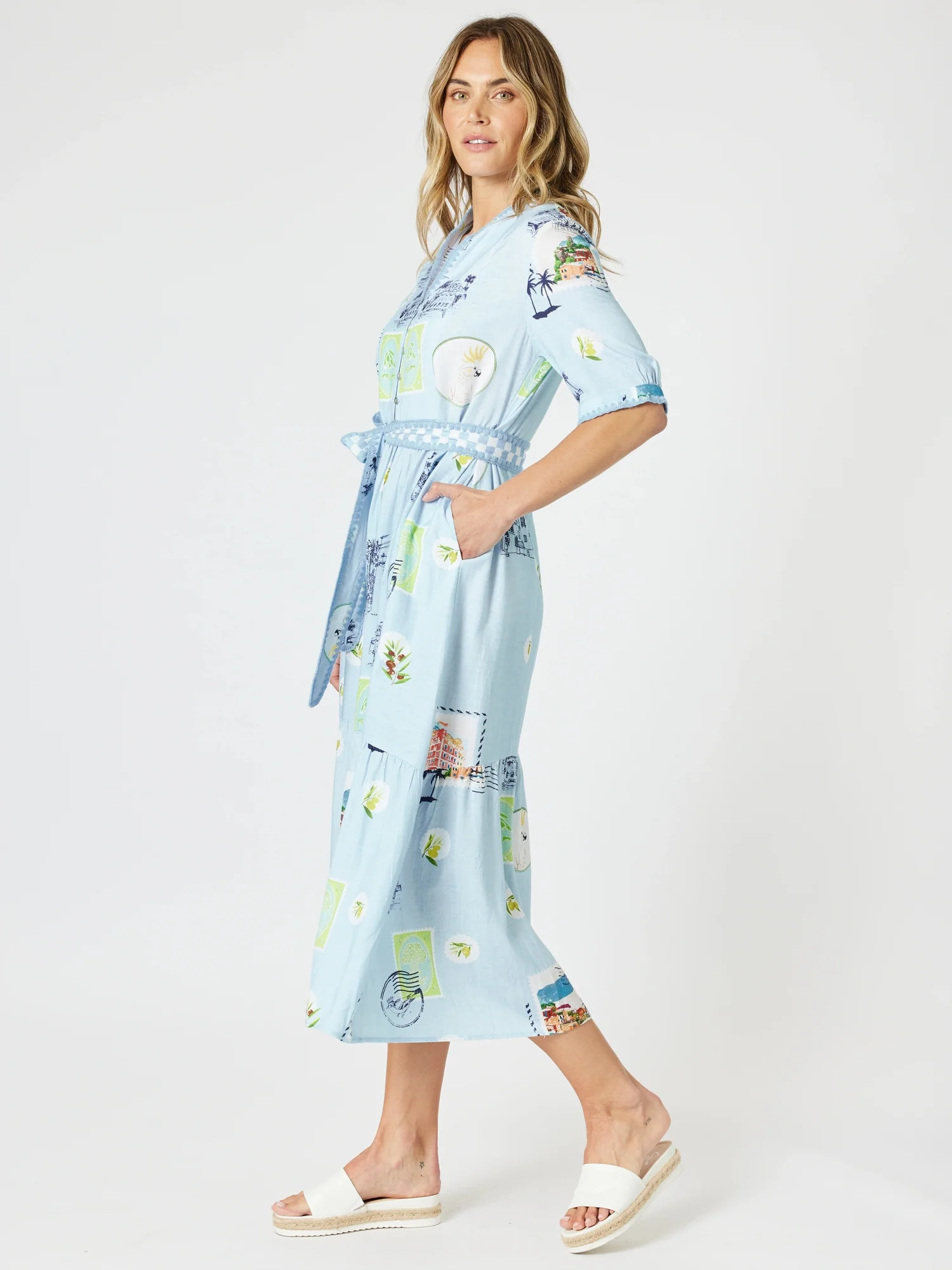 Destination Print Maxi Dress - Pale Blue